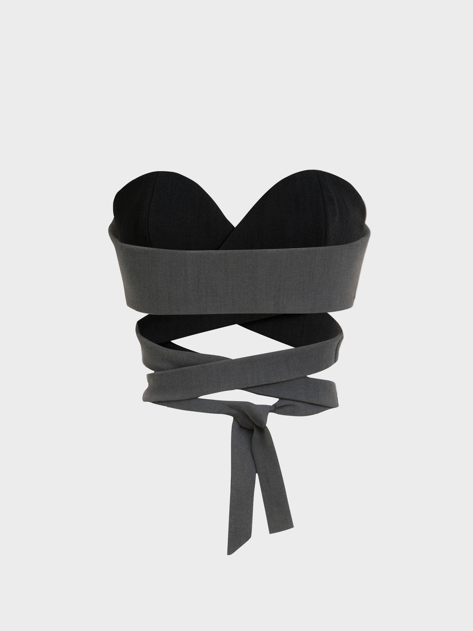 Kadın, Bayan Bağlama Detaylı Büstiyer - Gri Bluz Modelleri