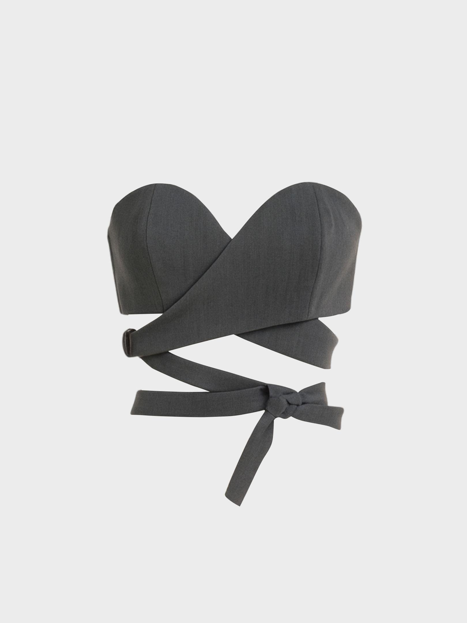 Kadın, Bayan Bağlama Detaylı Büstiyer - Gri Bluz Modelleri