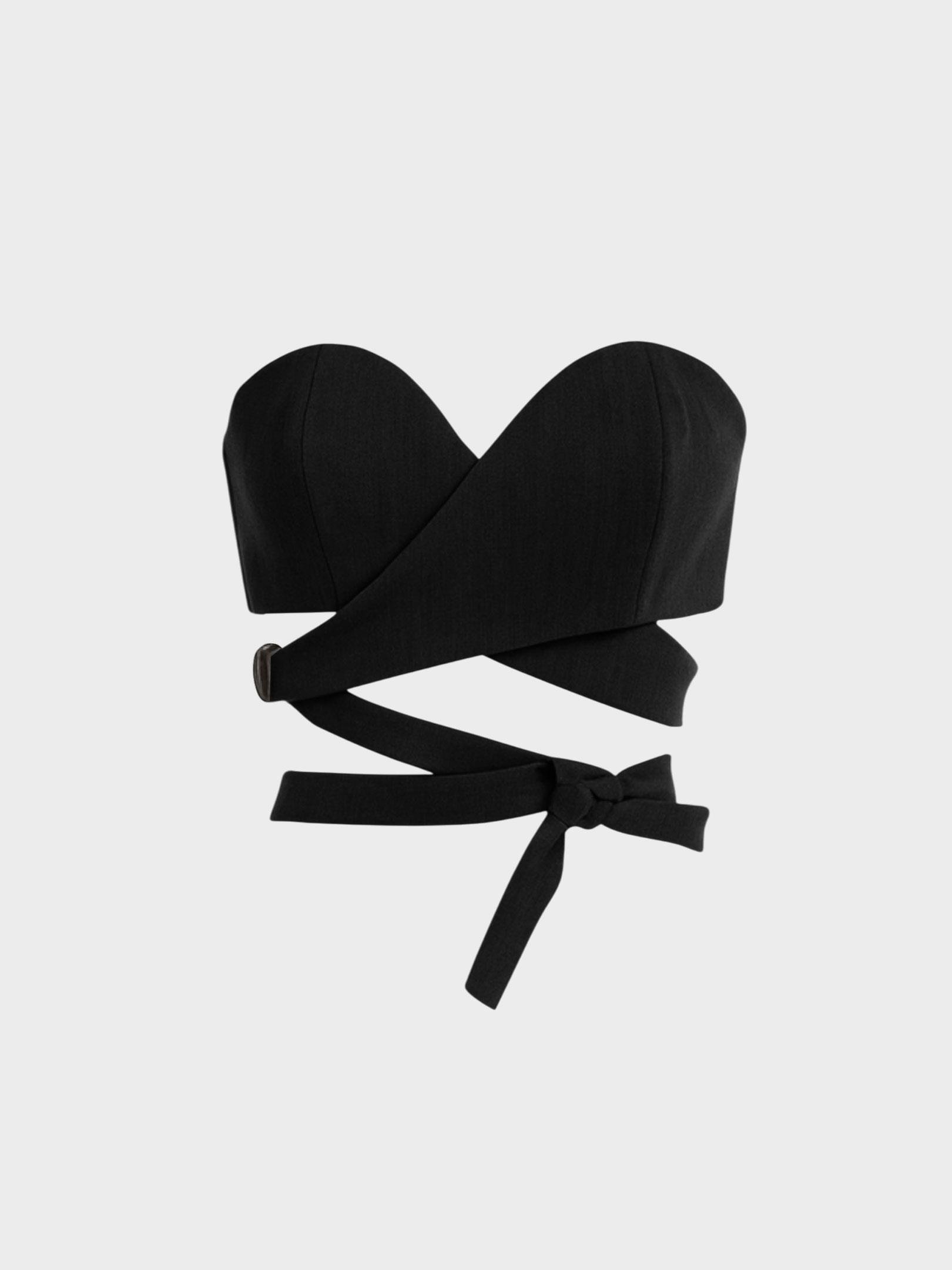 Kadın, Bayan Bağlama Detaylı Büstiyer - Siyah Bluz Modelleri