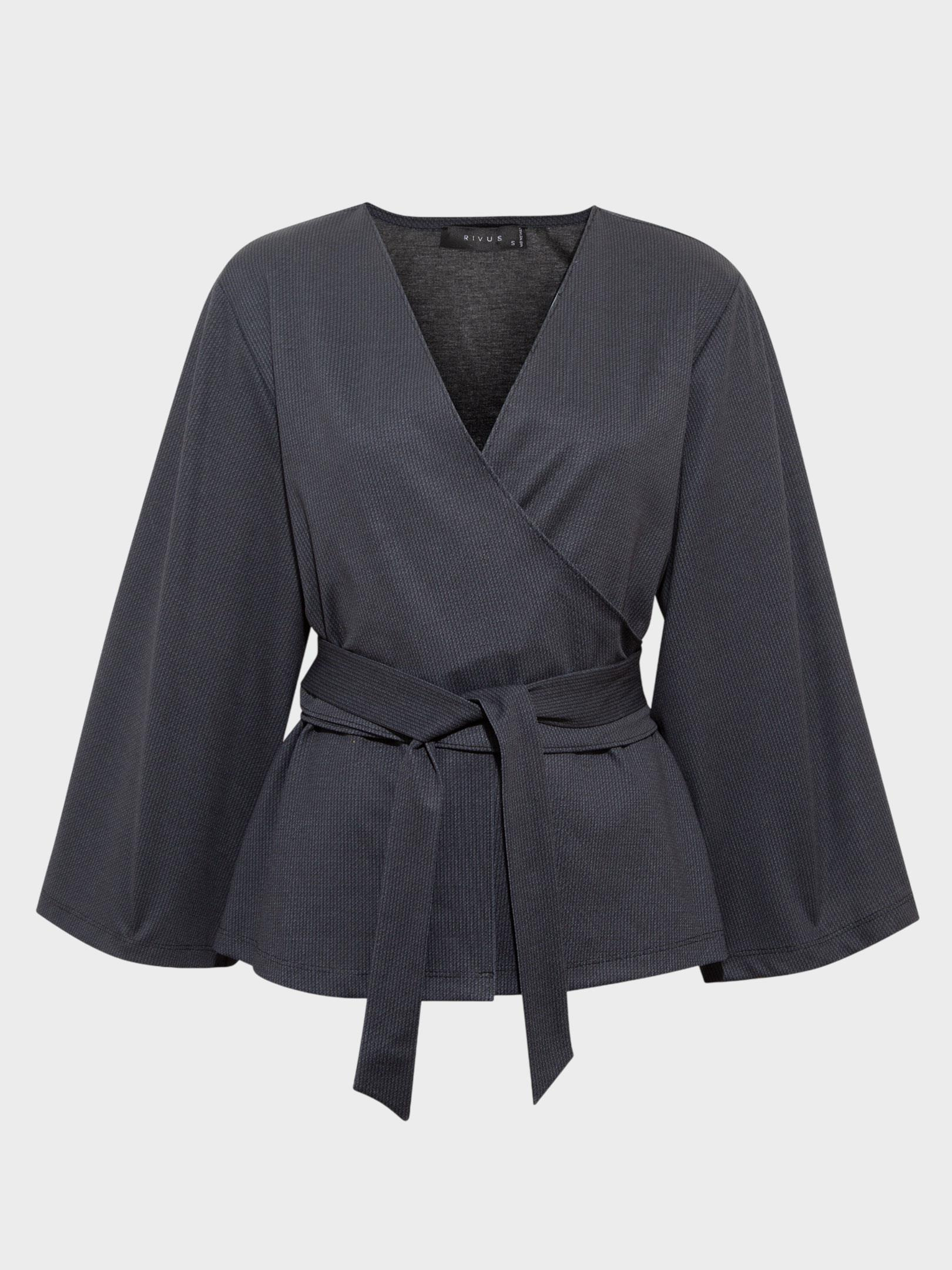 Kadın, Bayan Bağlama Detaylı Kruvaze Yaka Dökümlü Bluz - Lacivert Bluz Modelleri