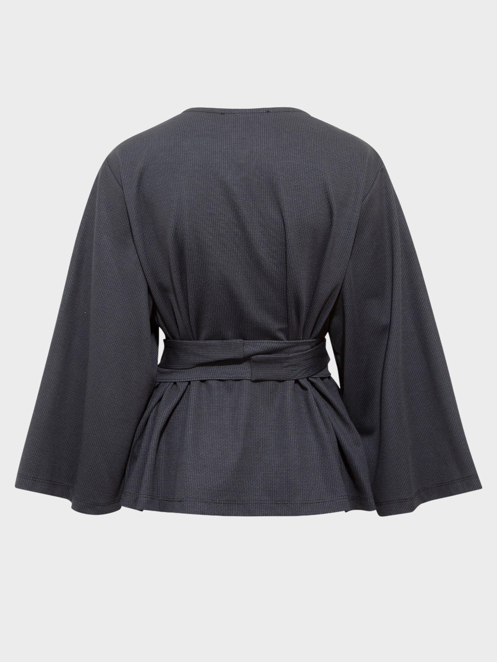 Kadın, Bayan Bağlama Detaylı Kruvaze Yaka Dökümlü Bluz - Lacivert Bluz Modelleri