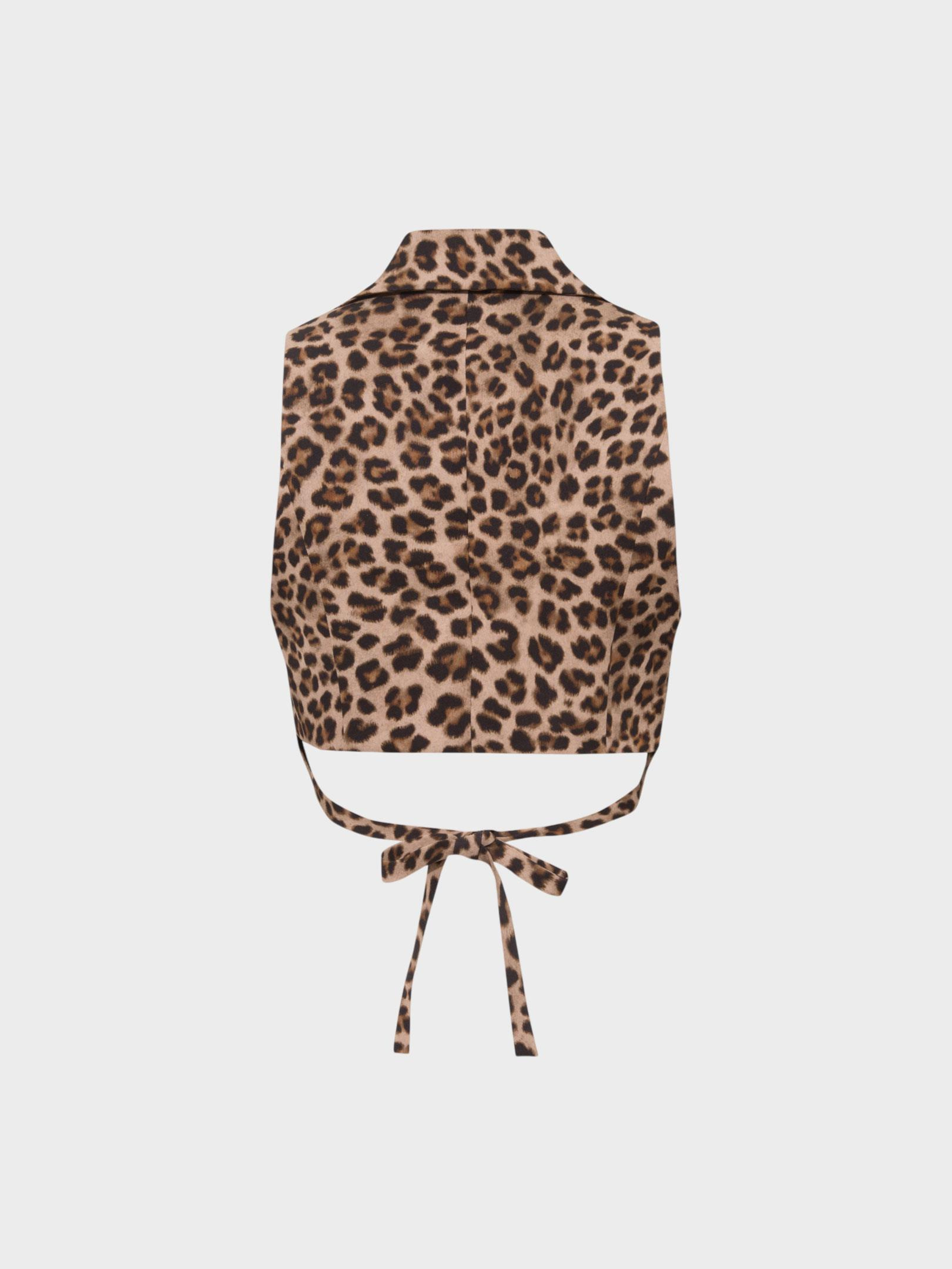 Kadın, Bayan Bel Dekolteki Arkadan Bağlama Detaylı Yelek - Leopar Yelek Modelleri