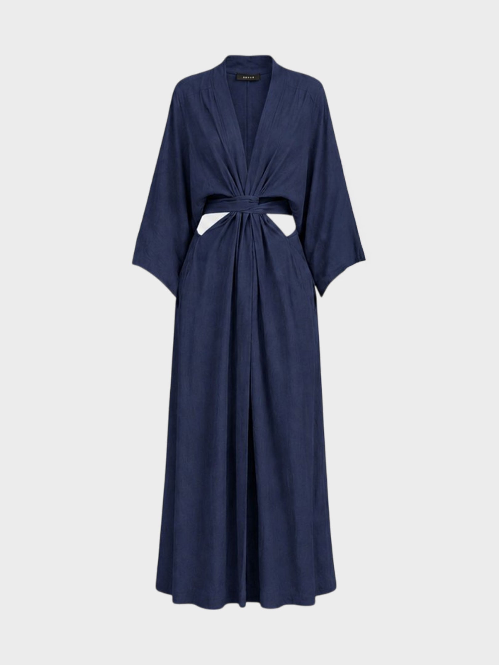 Kadın, Bayan Beli Bağlama Detaylı Keten Kimono - İndigo Kategorisiz Modelleri