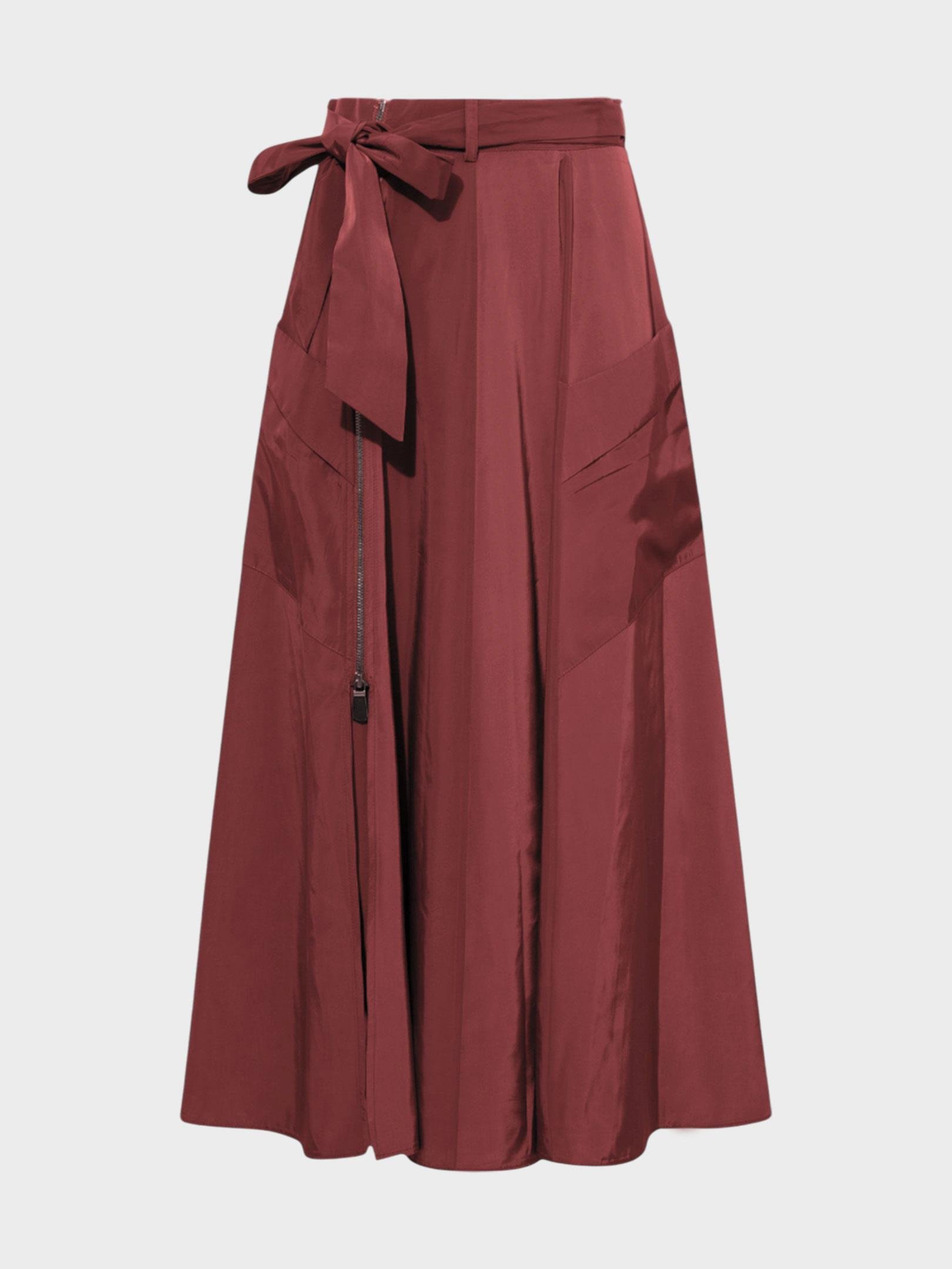 Kadın, Bayan Beli Kuşaklı Fermuarlı Yırtmaç Detaylı Cepli Etek Kategorisiz Modelleri