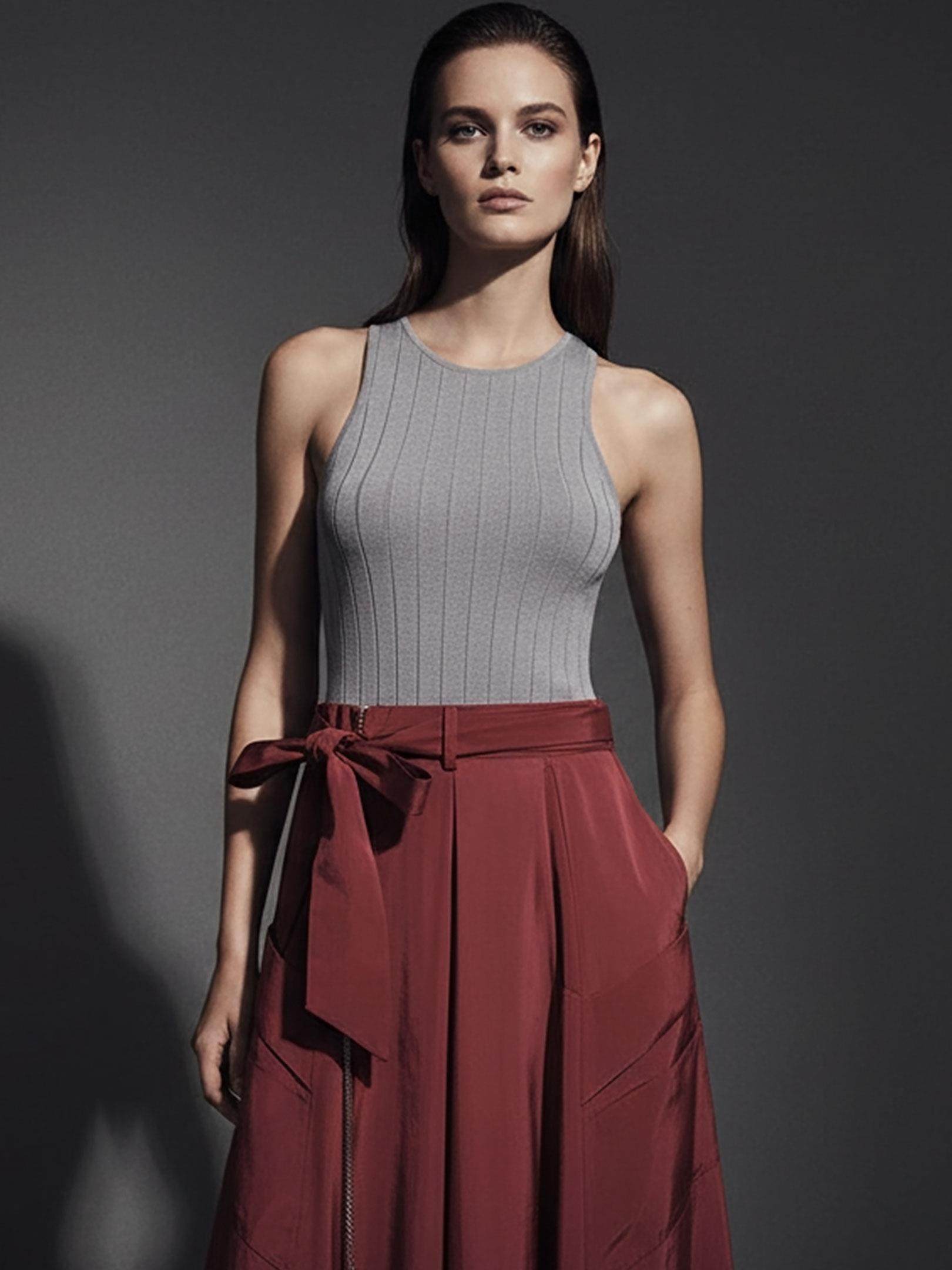 Kadın, Bayan Beli Kuşaklı Fermuarlı Yırtmaç Detaylı Cepli Etek - Bordo Etek Modelleri