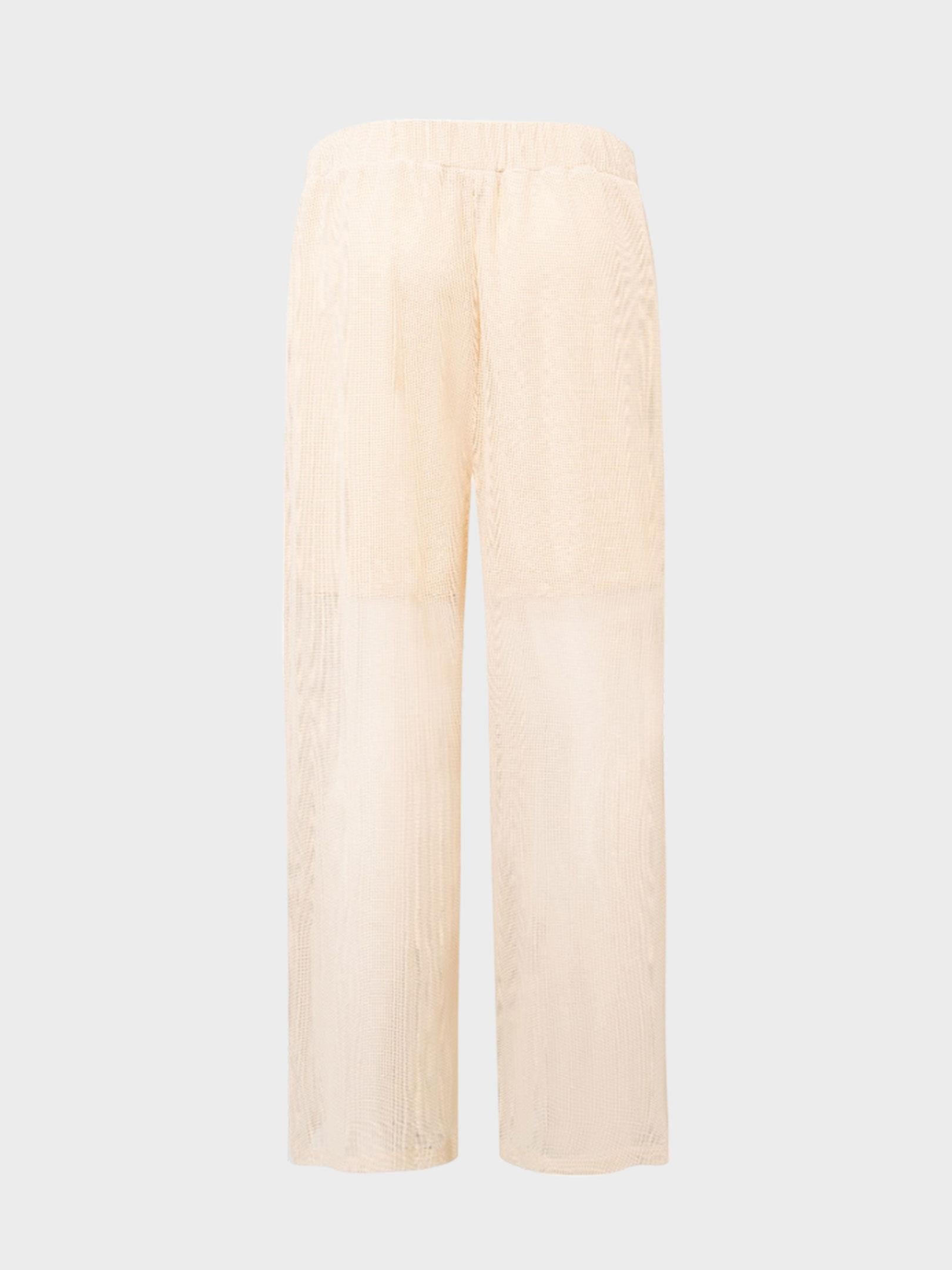 Kadın, Bayan Beli Lastikli Astarlı File Pantolon - Bej Kimono & Pareo Modelleri