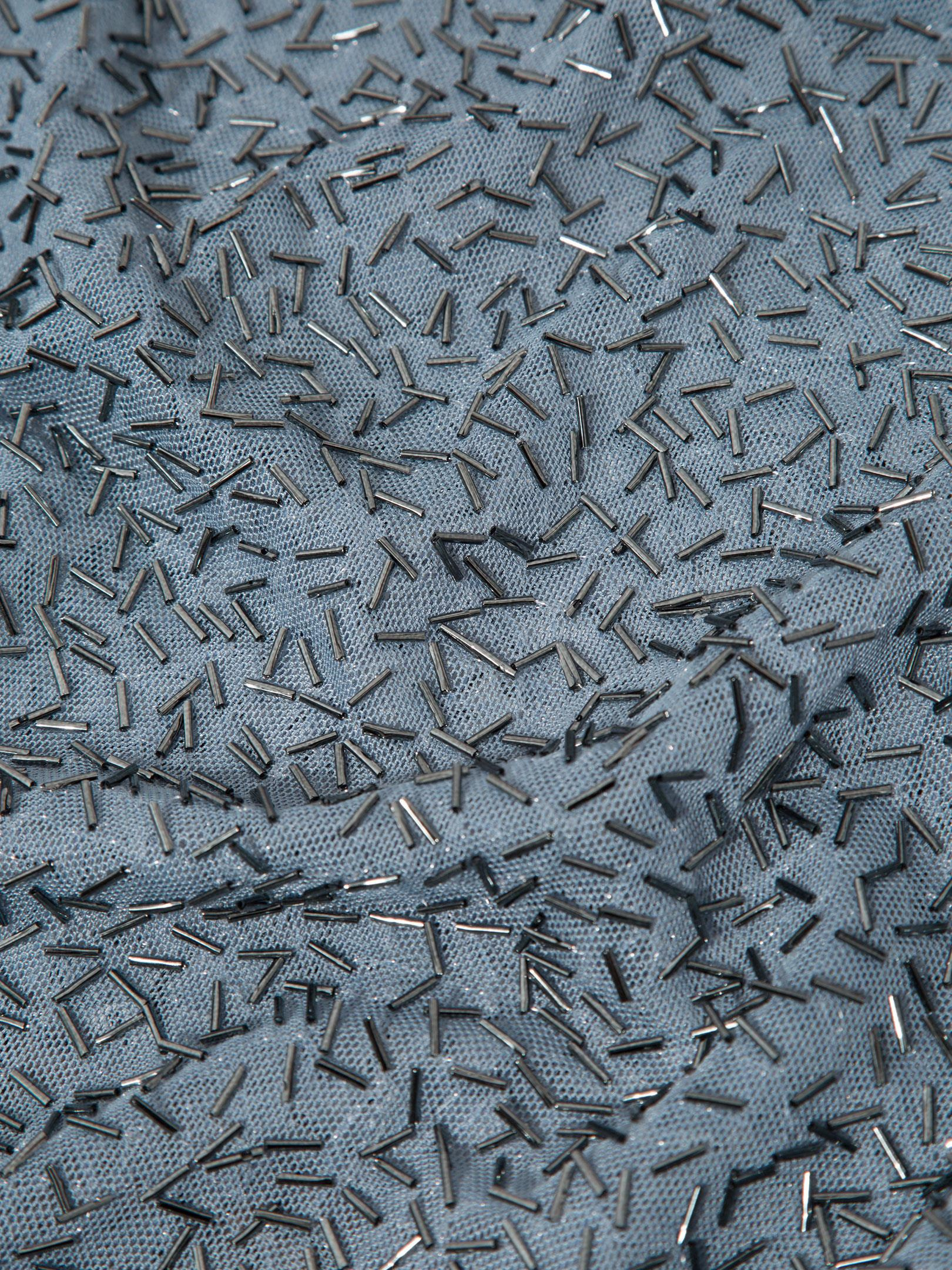 Kadın, Bayan Bisiklet Yaka Boncuk Taş Detaylı  Uzun Kollu Transparan Bluz - Mavi Bluz Modelleri