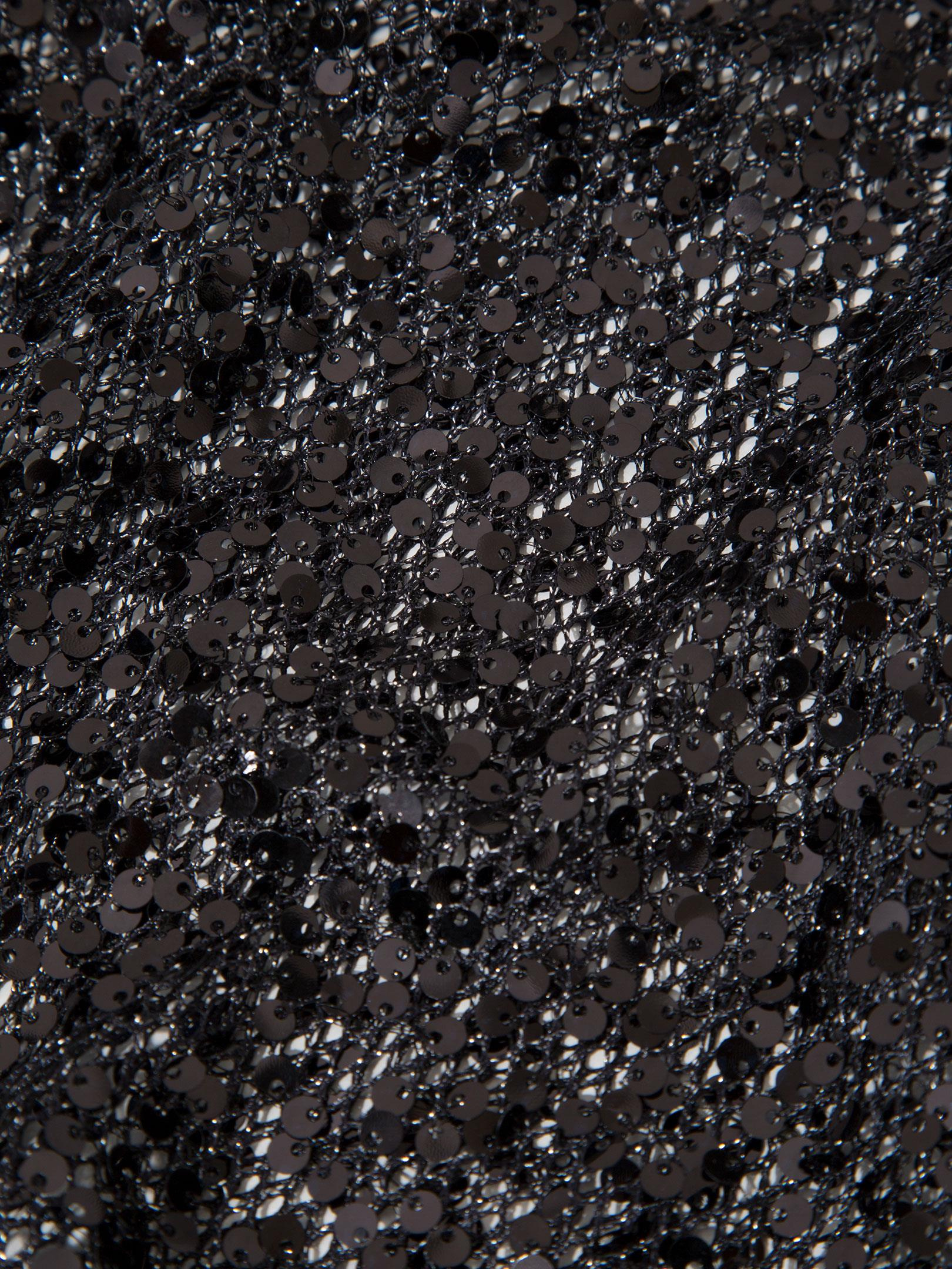 Kadın, Bayan Bisiklet Yaka Payetli File Kumaş Uzun Kollu Body Bluz - Siyah Bluz Modelleri