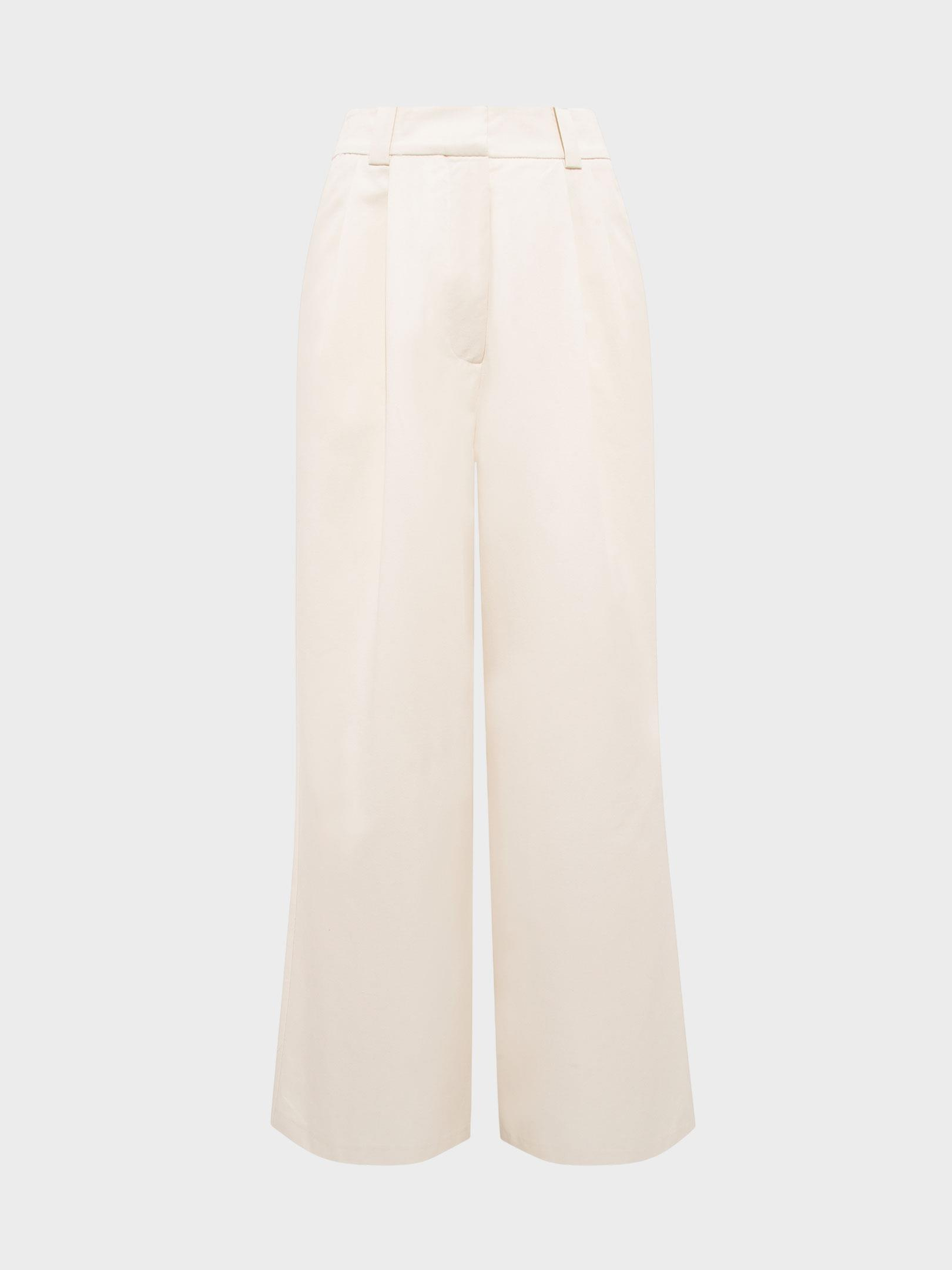 Kadın, Bayan Dökümlü Kesim Pile Detaylı Koton Kumaş Palazzo Pantolon - Ekru Pantolon Modelleri