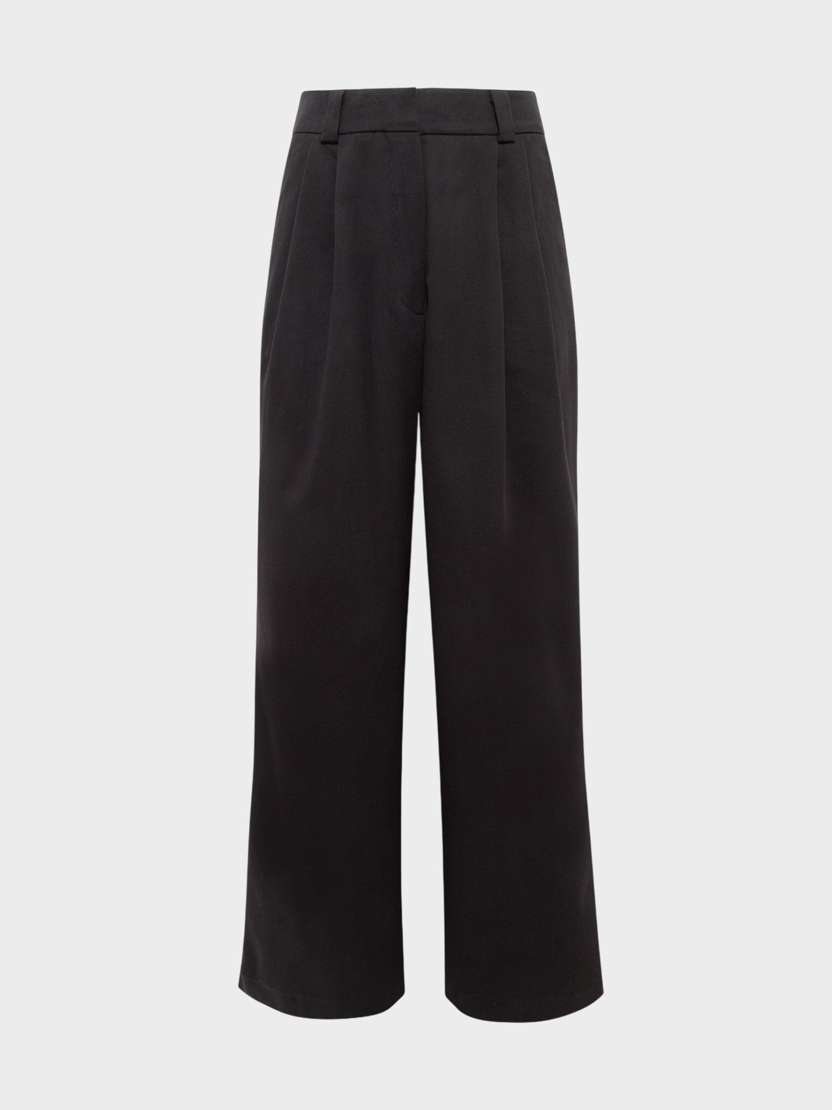 Kadın, Bayan Dökümlü Kesim Pile Detaylı Koton Kumaş Palazzo Pantolon - Siyah Pantolon Modelleri