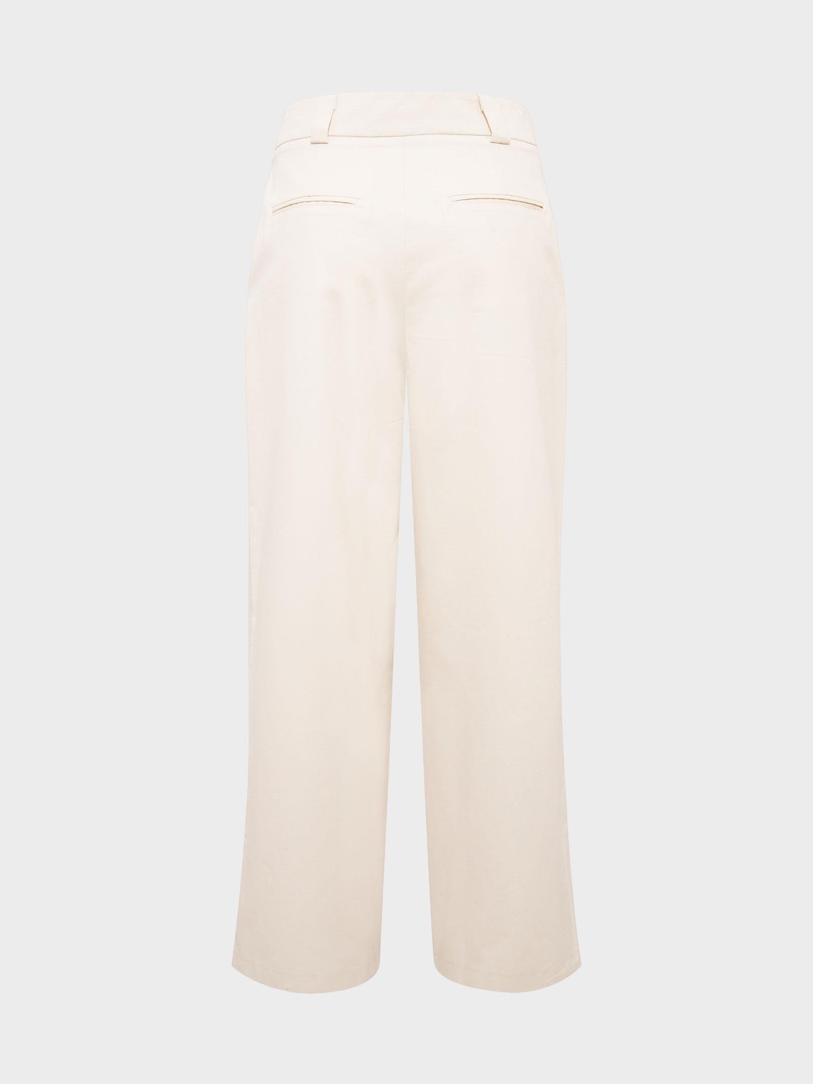 Kadın, Bayan Dökümlü Kesim Pile Detaylı Koton Kumaş Palazzo Pantolon - Ekru Pantolon Modelleri