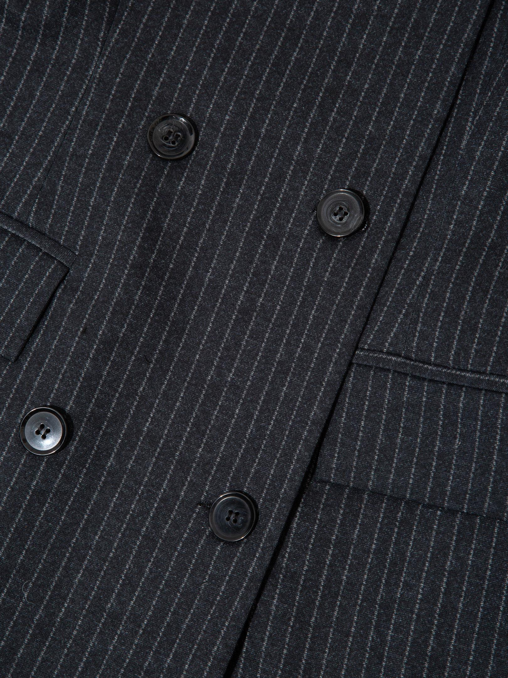 Kadın, Bayan Düğme Detaylı ve Dik Omuzlu Ceket Elbise - Gri Çizgili Elbise Modelleri