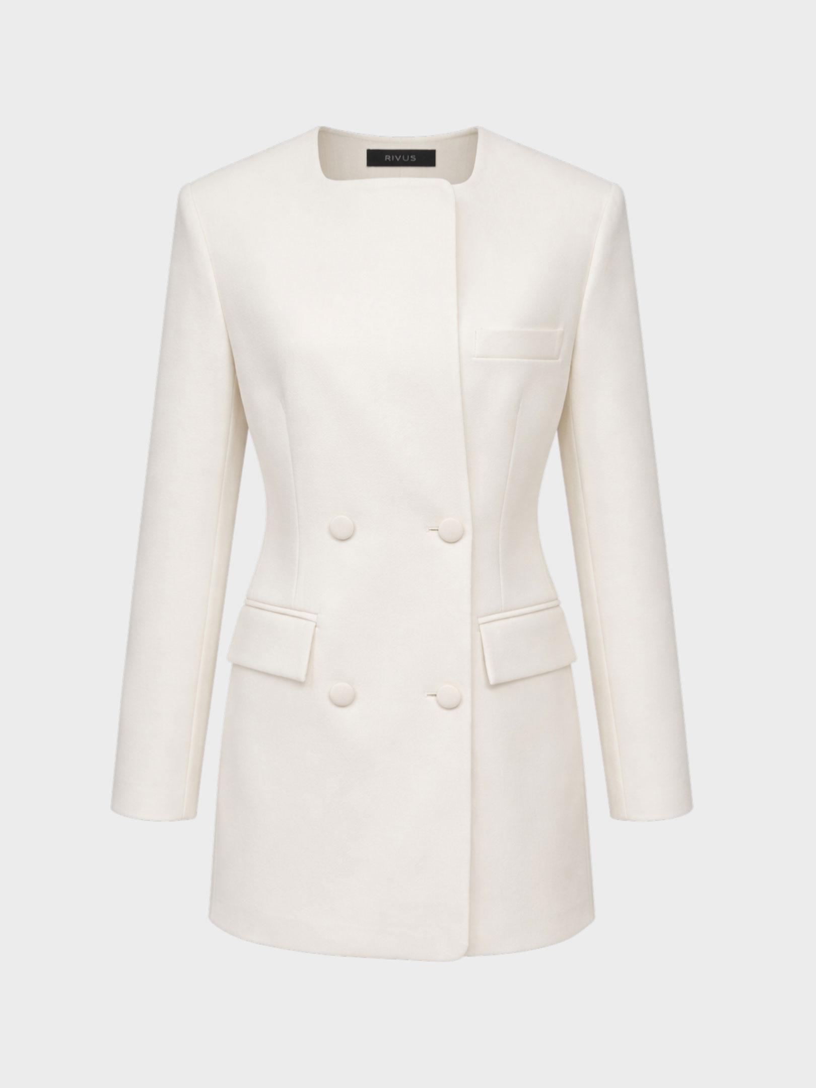 Kadın, Bayan Düğme Detaylı ve Dik Omuzlu Ceket Elbise - Ekru Elbise Modelleri