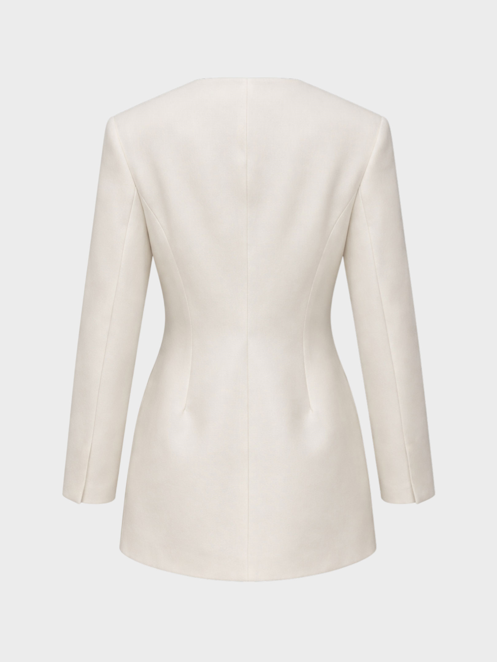 Kadın, Bayan Düğme Detaylı ve Dik Omuzlu Ceket Elbise - Ekru Elbise Modelleri