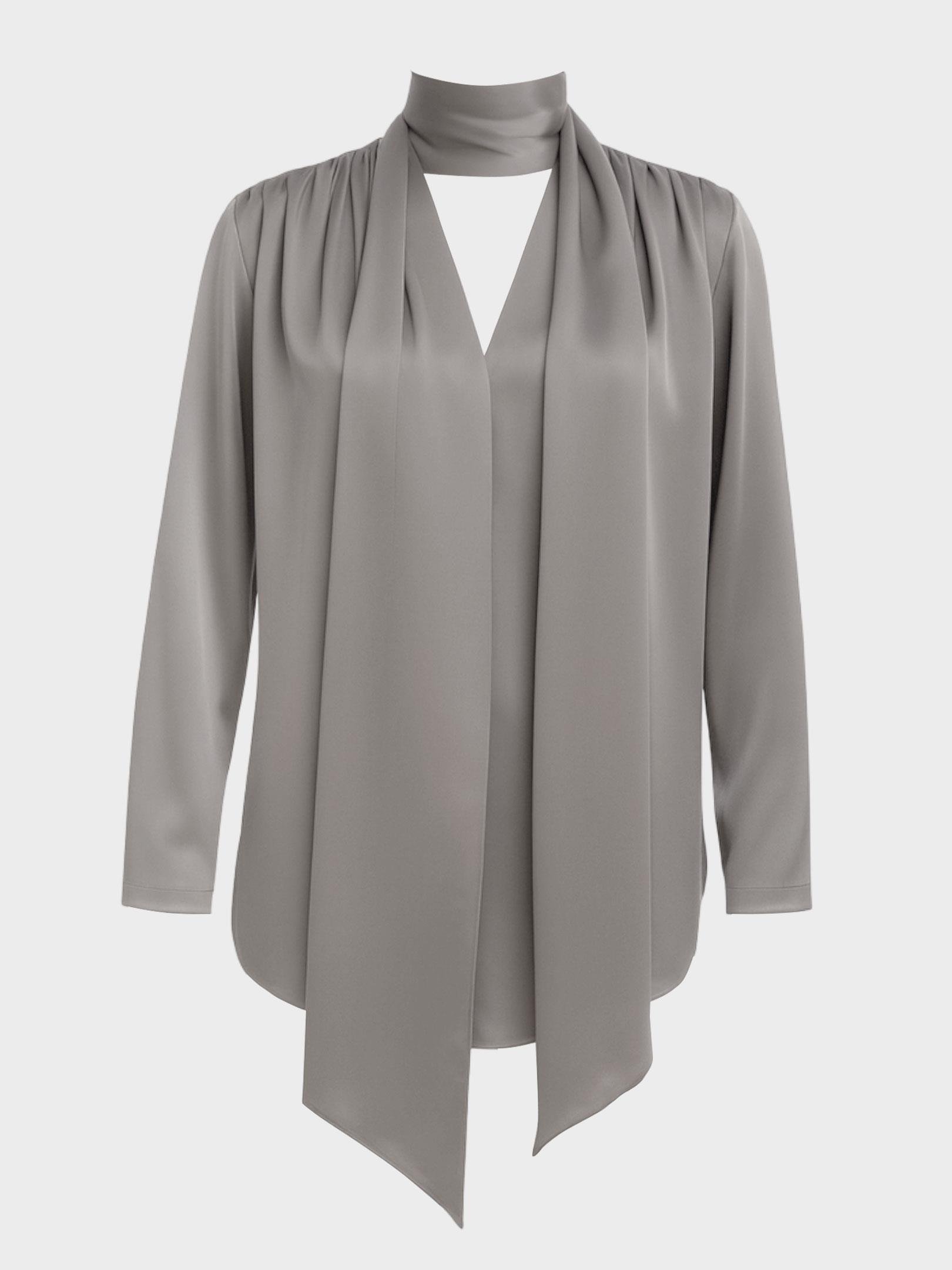 Kadın, Bayan Fular Yaka Saten Gömlek Bluz - Gri Kategorisiz Modelleri