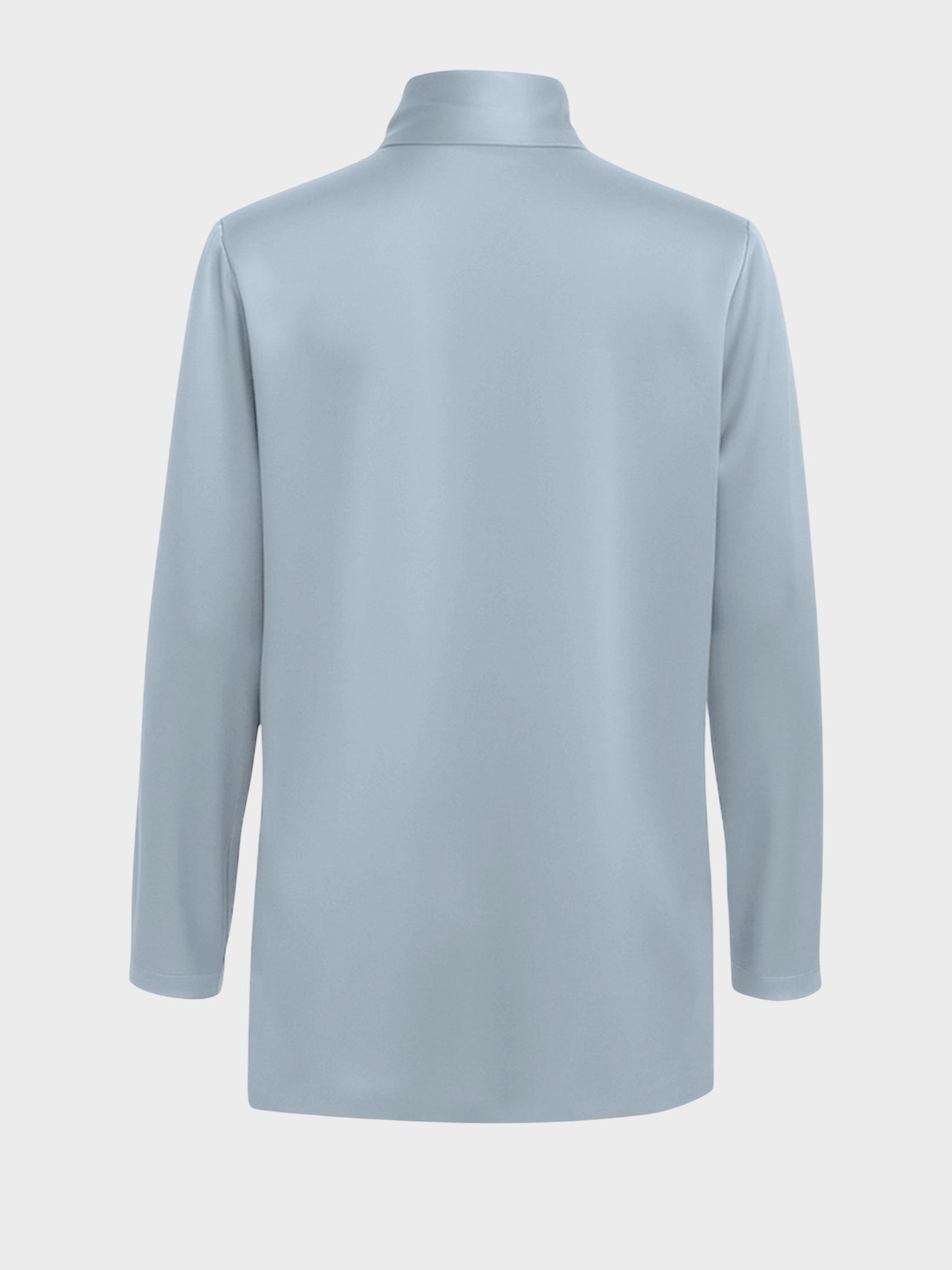 Kadın, Bayan Fular Yaka Saten Gömlek Bluz - Mavi Bluz Modelleri