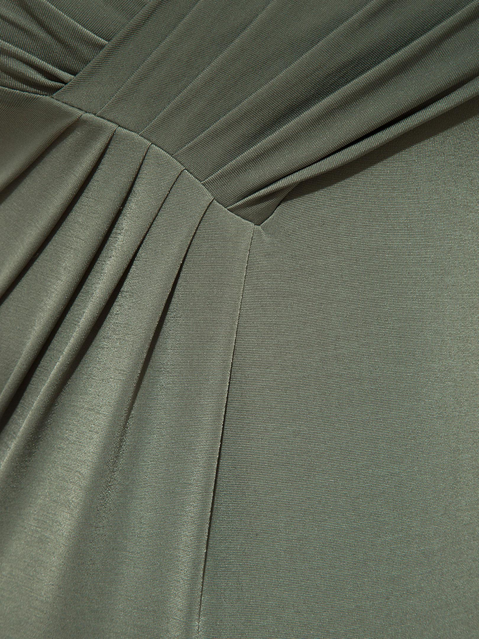 Kadın, Bayan Kayık Yaka Büzgü Detaylı Kolsuz Body - Haki Body Modelleri