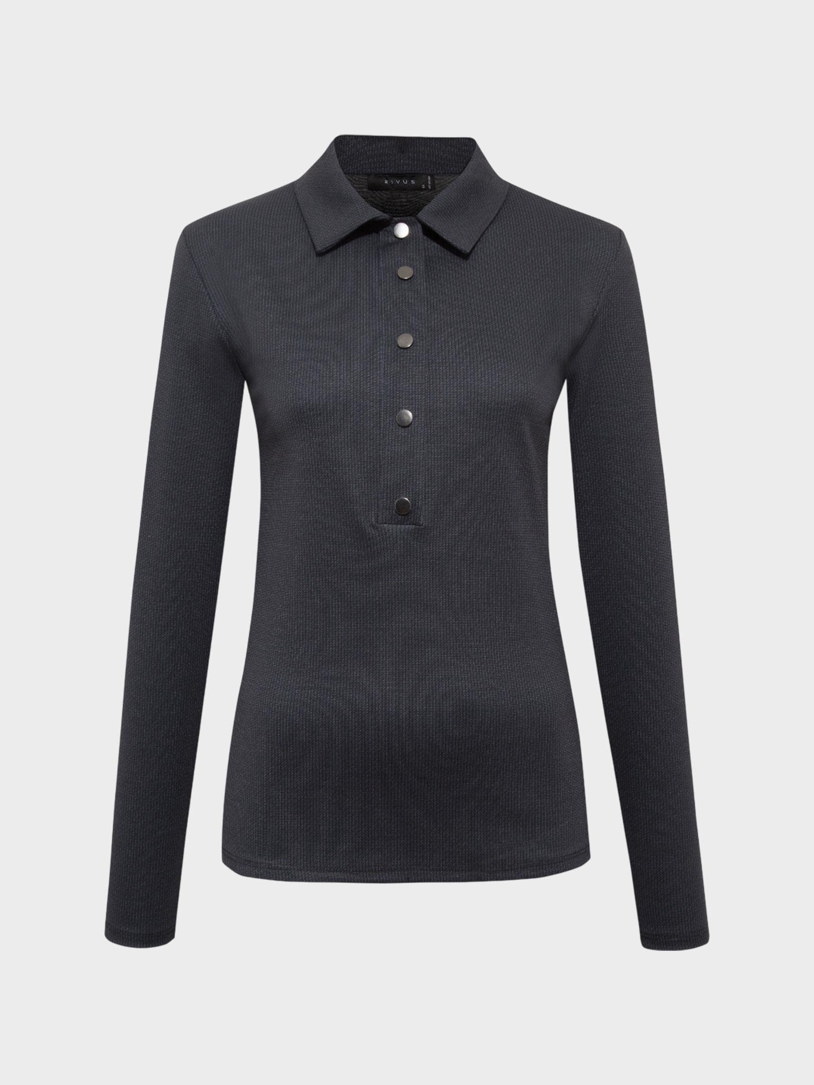 Kadın, Bayan Klasik Yaka Çıtçıt Detaylı Uzun Kollu Bluz - Lacivert Bluz Modelleri