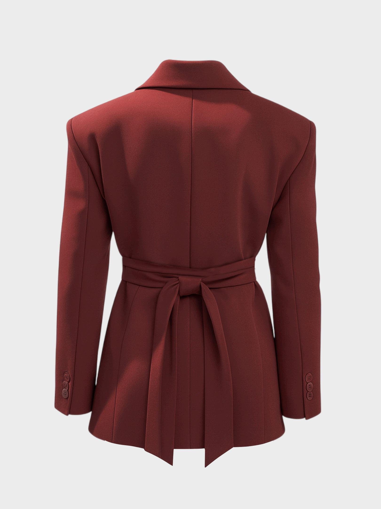 Kadın, Bayan Kuşaklı ve Modüler Büstiyer Detaylı Blazer Ceket - Bordo Ceket Modelleri