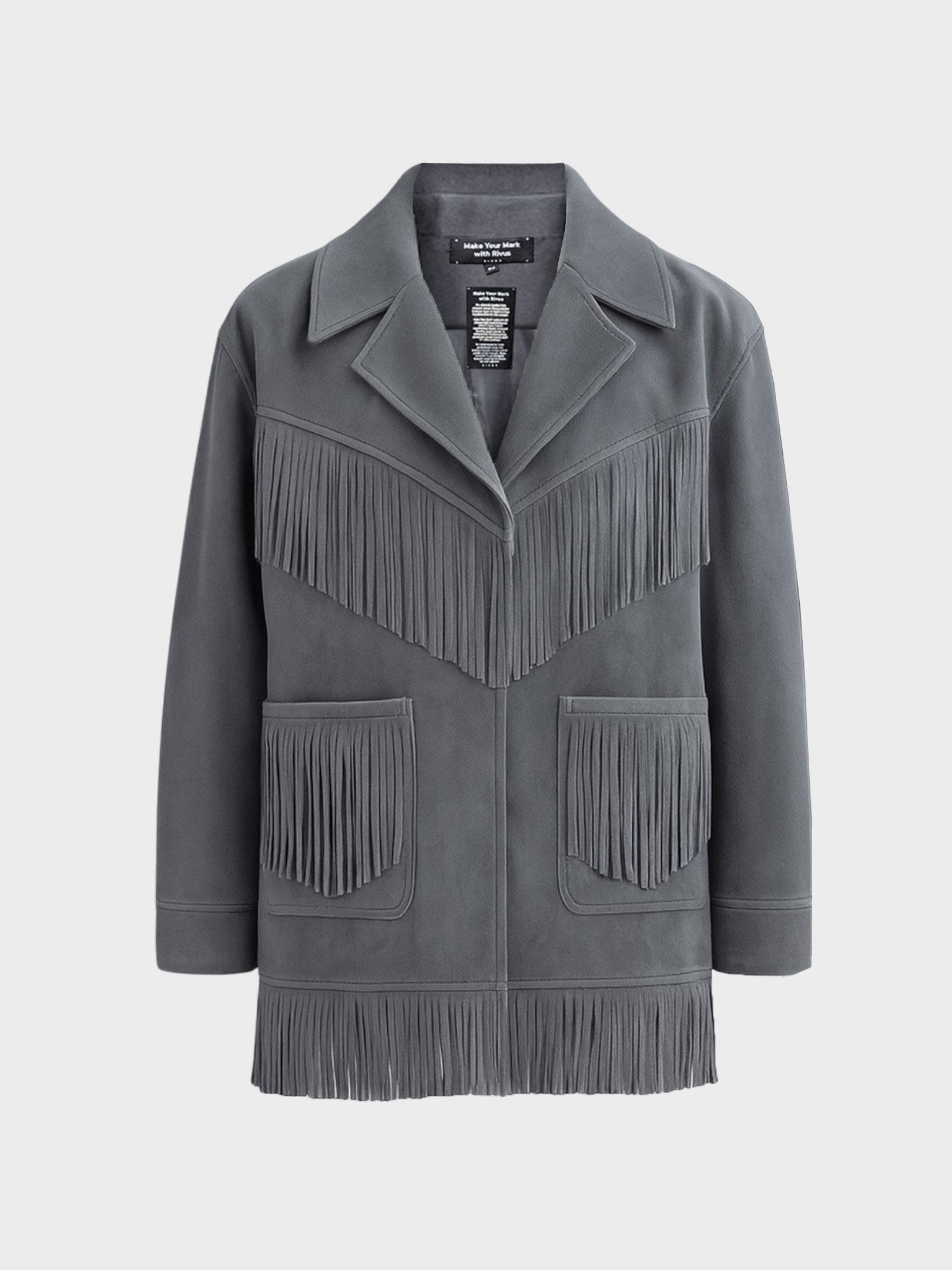 Kadın, Bayan Modern Form Püskül Detaylı Süet Ceket - Antrasit Kaban ve Trençkot Modelleri