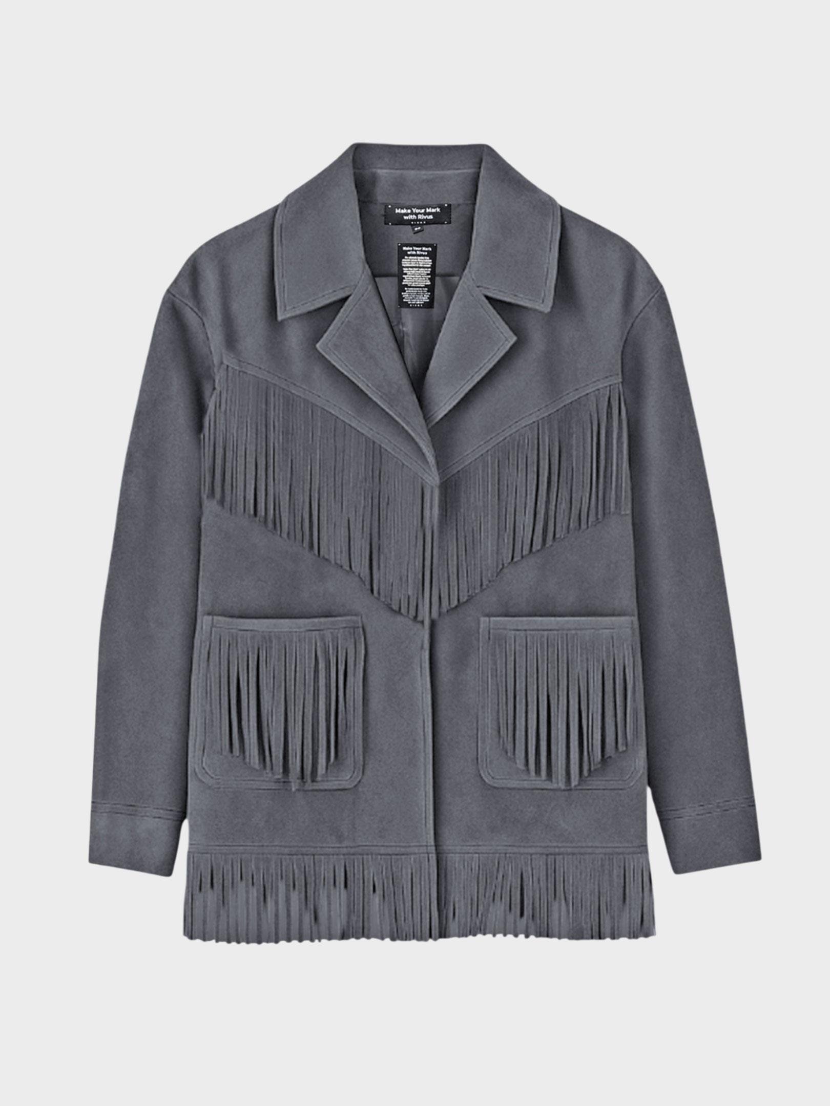 Kadın, Bayan Modern Form Püskül Detaylı Süet Ceket - Antrasit Kategorisiz Modelleri