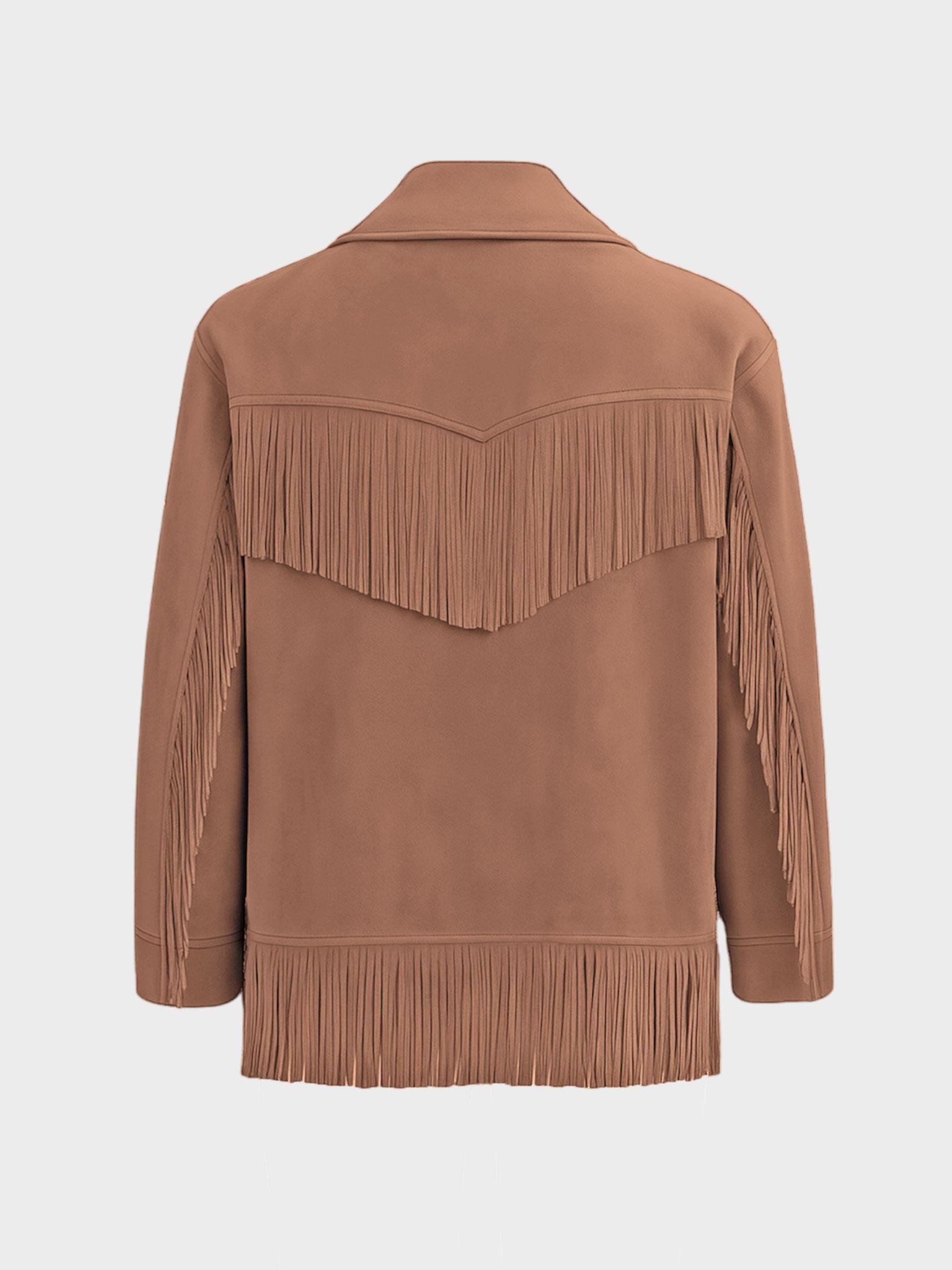 Kadın, Bayan Modern Form Püskül Detaylı Süet Ceket - Kahve Kaban ve Trençkot Modelleri