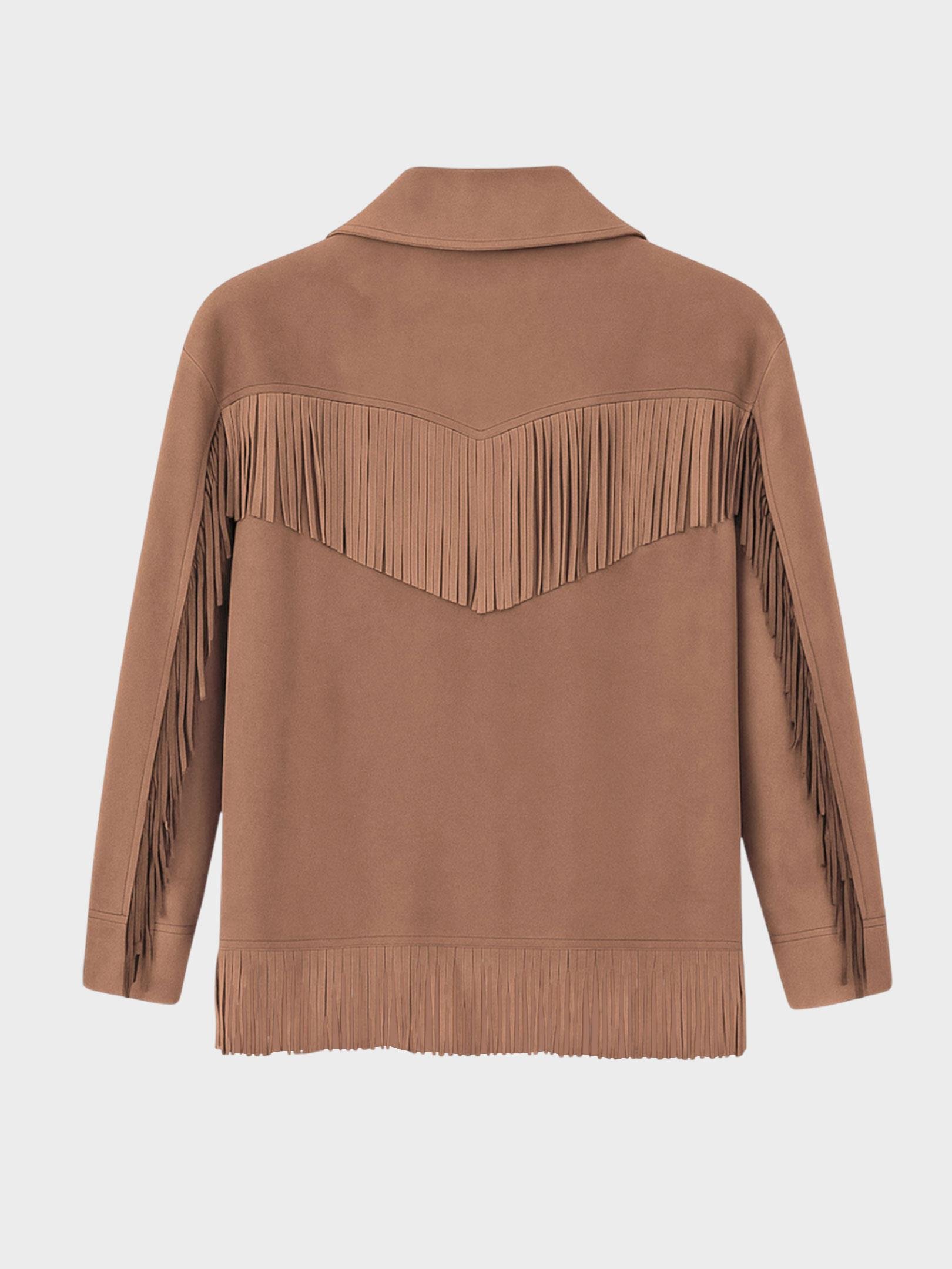 Kadın, Bayan Modern Form Püskül Detaylı Süet Ceket - Kahve Kaban ve Trençkot Modelleri