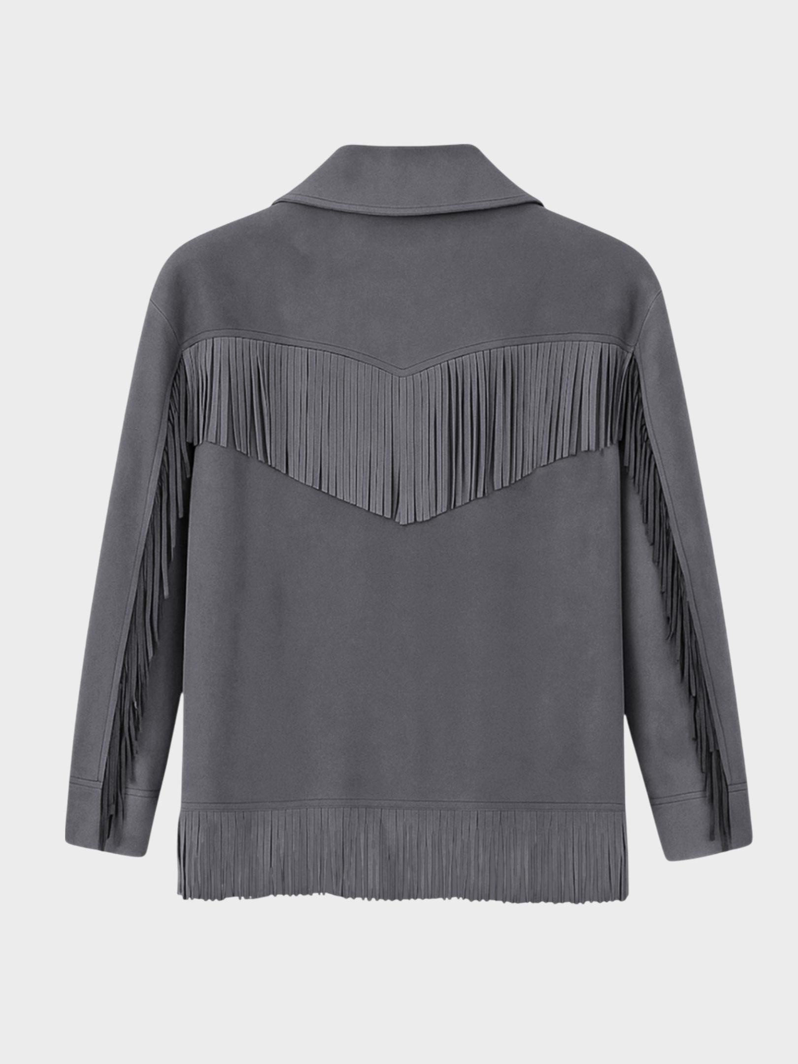 Kadın, Bayan Modern Form Püskül Detaylı Süet Ceket - Antrasit Kategorisiz Modelleri