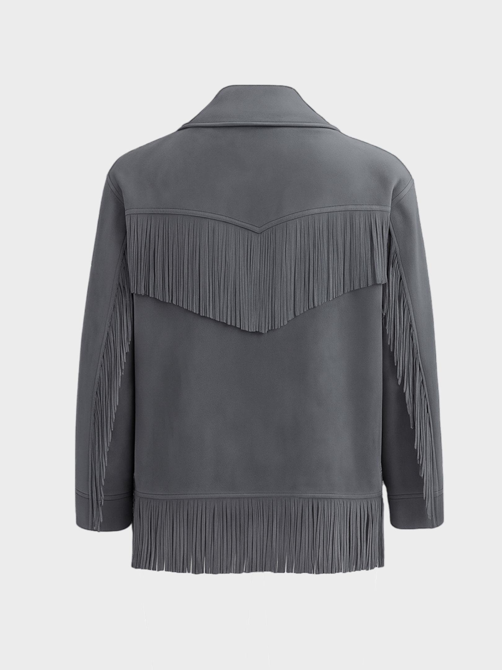 Kadın, Bayan Modern Form Püskül Detaylı Süet Ceket - Antrasit Kaban ve Trençkot Modelleri