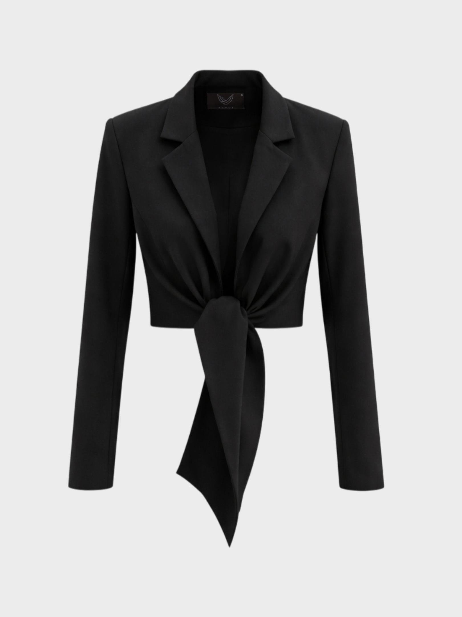 Kadın, Bayan Önden Bağlama Detaylı Uzun Kollu Fit Ceket - Siyah Ceket Modelleri