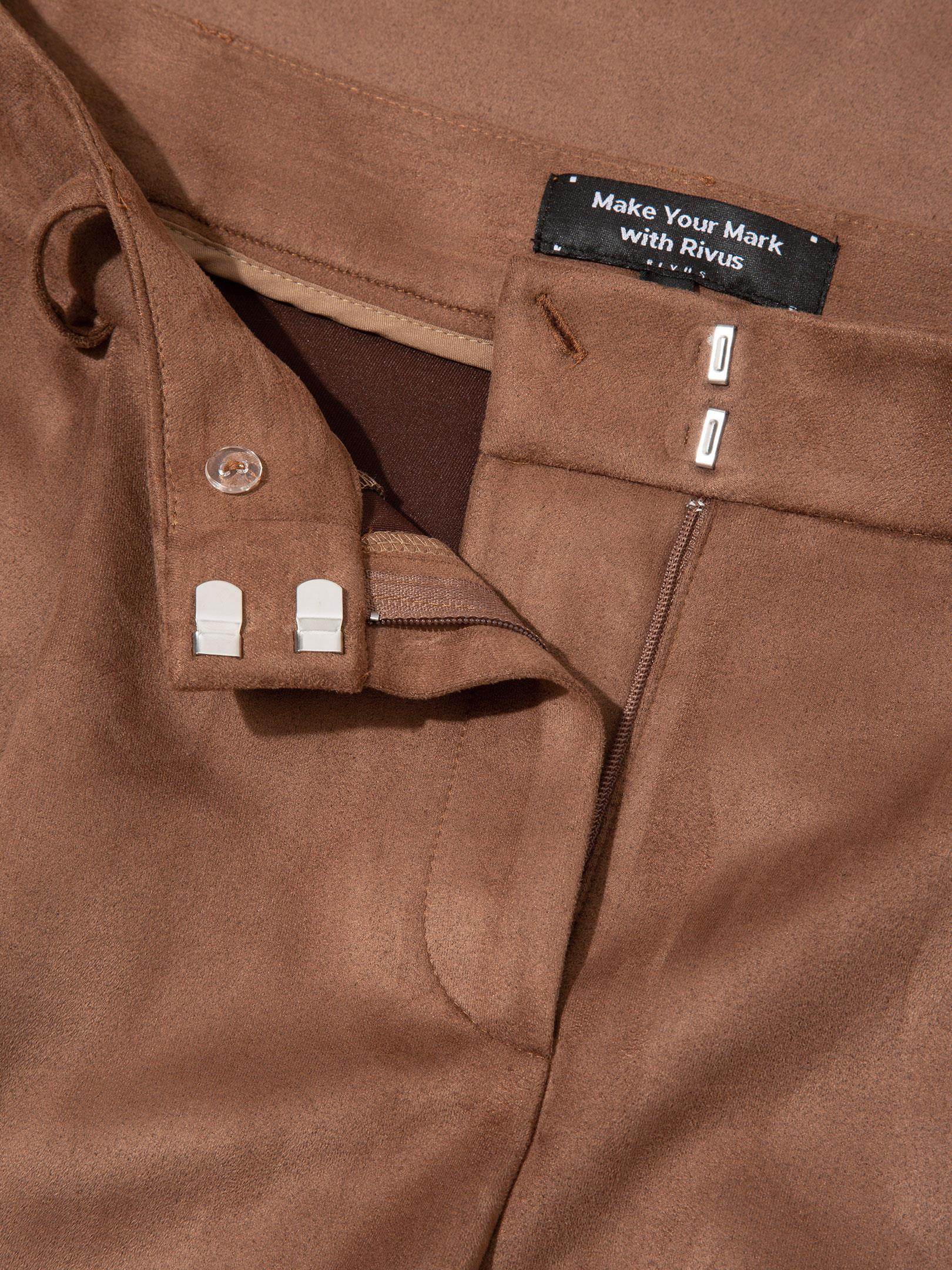 Kadın, Bayan Önü Pileli Salaş Kesim Süet Pantolon - Kahve Pantolon Modelleri