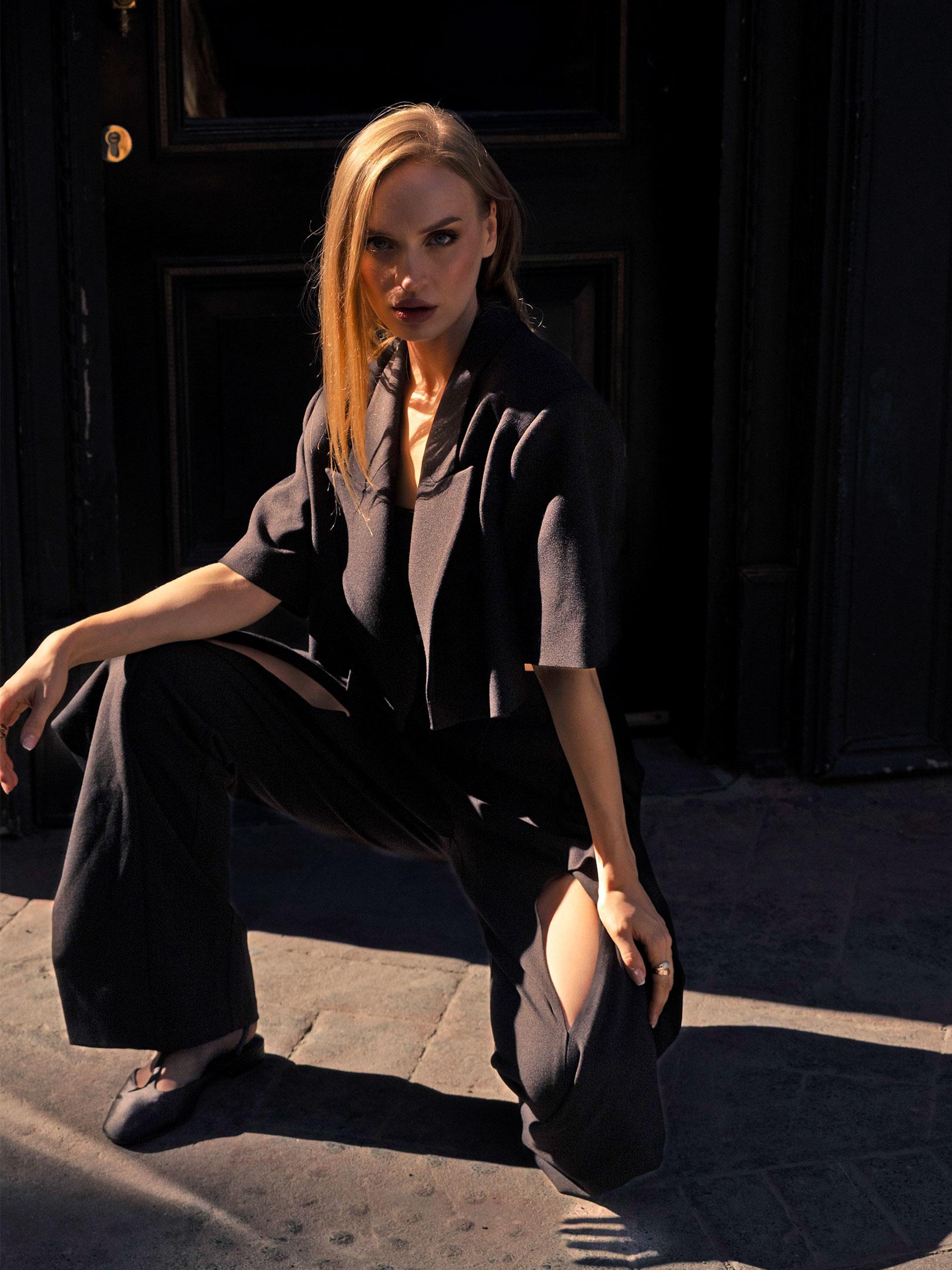 Kadın, Bayan Önü Yırtmaç Detaylı Tasarım Pantolon - Siyah Pantolon Modelleri