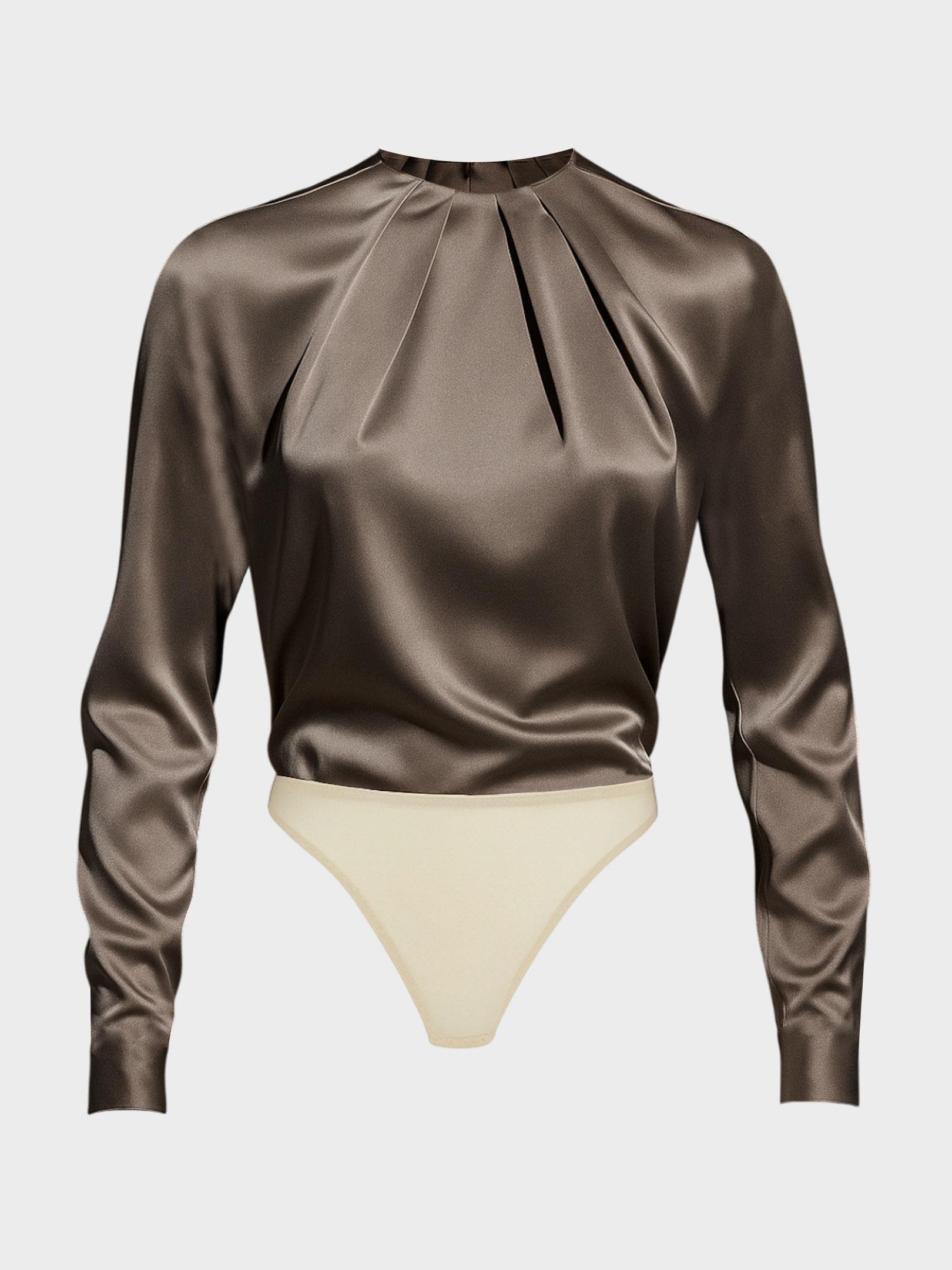 Kadın, Bayan Özel Tasarım Büzgü Yaka Detaylı Çıtçıtlı Body Bluz - Vizon Kategorisiz Modelleri