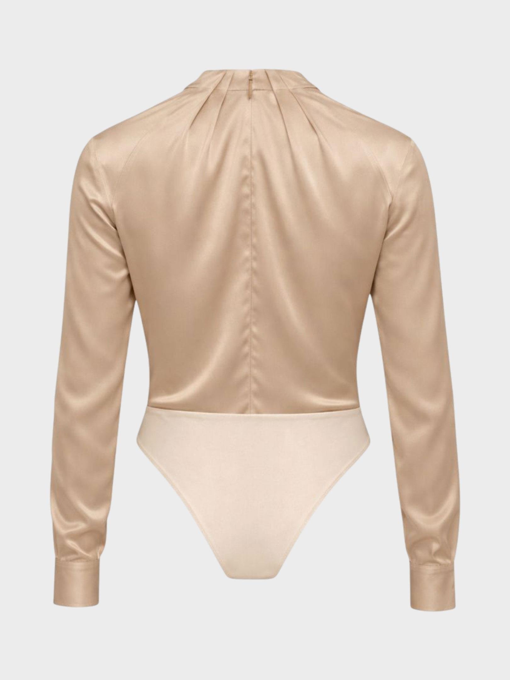 Kadın, Bayan Özel Tasarım Büzgü Yaka Detaylı Çıtçıtlı Body Bluz - Bej Kategorisiz Modelleri