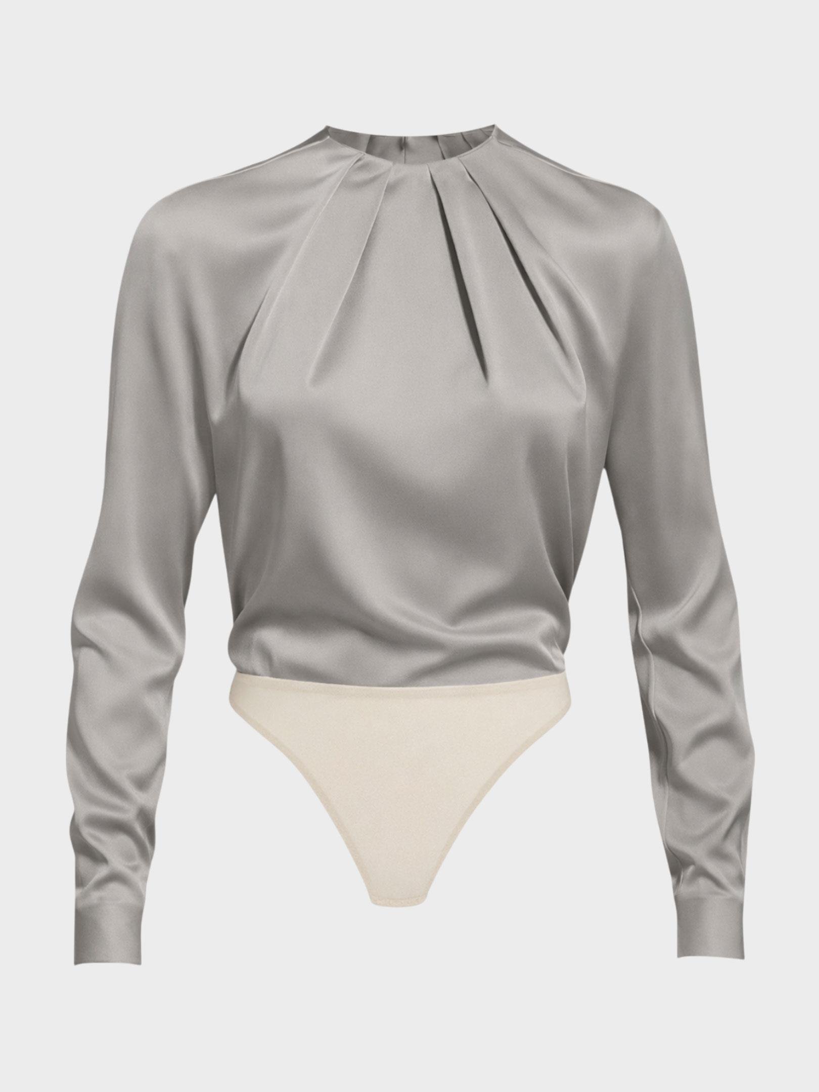 Kadın, Bayan Özel Tasarım Büzgü Yaka Detaylı Çıtçıtlı Body Bluz - Gri Kategorisiz Modelleri