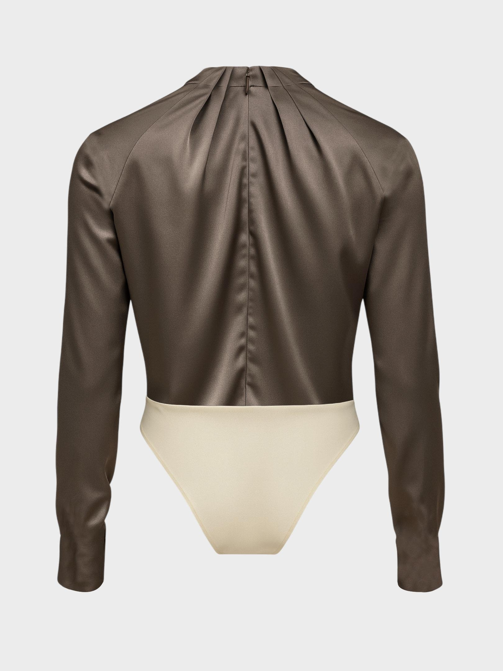 Kadın, Bayan Özel Tasarım Büzgü Yaka Detaylı Çıtçıtlı Body Bluz - Vizon Kategorisiz Modelleri