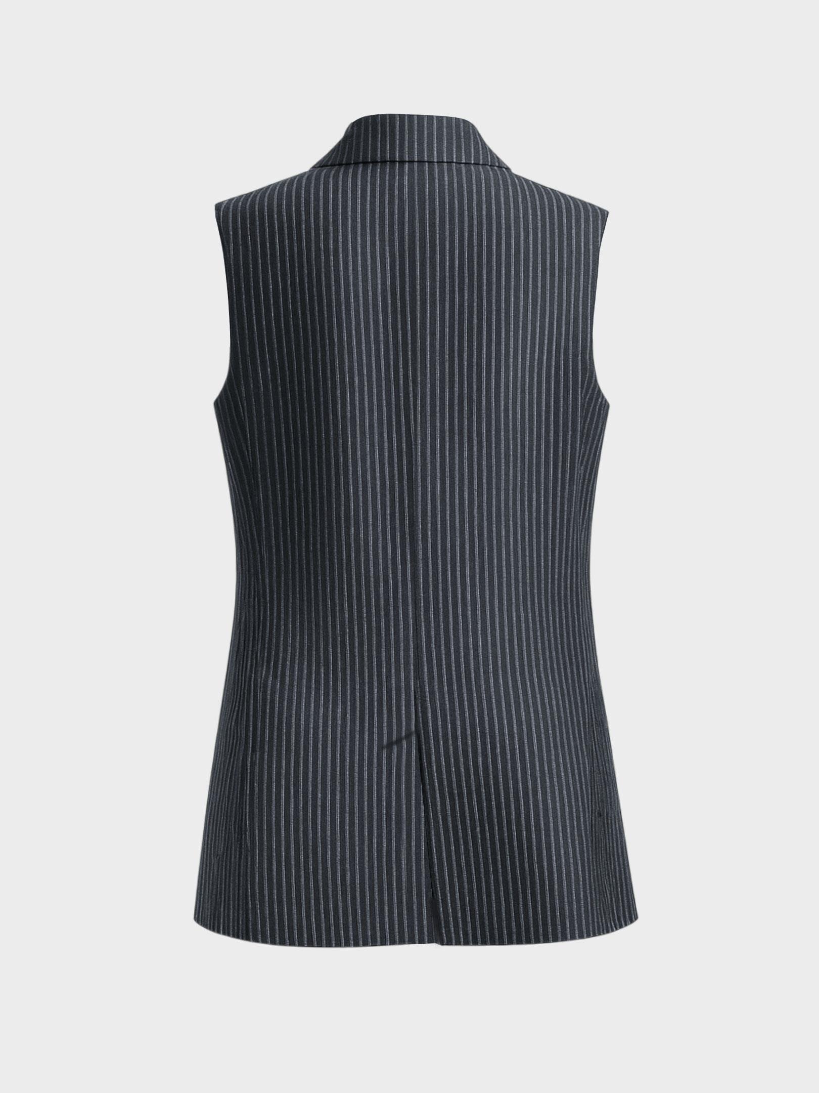 Kadın, Bayan Uzun Blazer Yelek - Gri Çizgili Ceket Modelleri