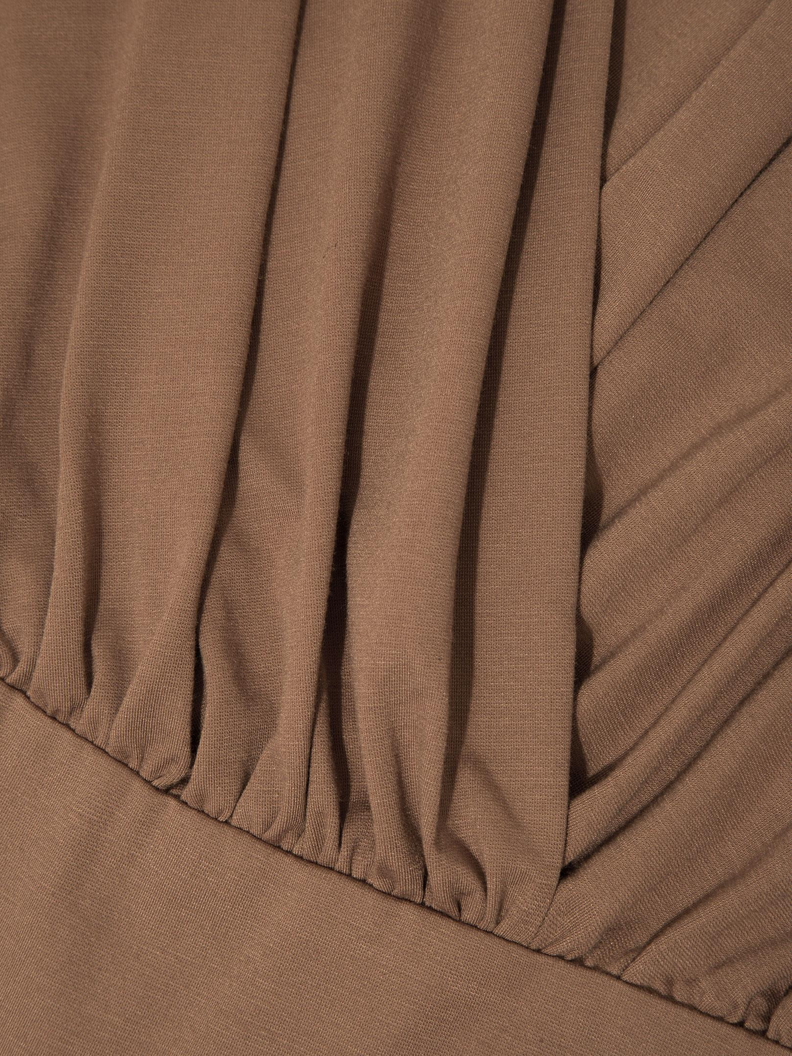 Kadın, Bayan V Yakalı Büzgülü Uzun Kollu Body - Vizon Body Modelleri