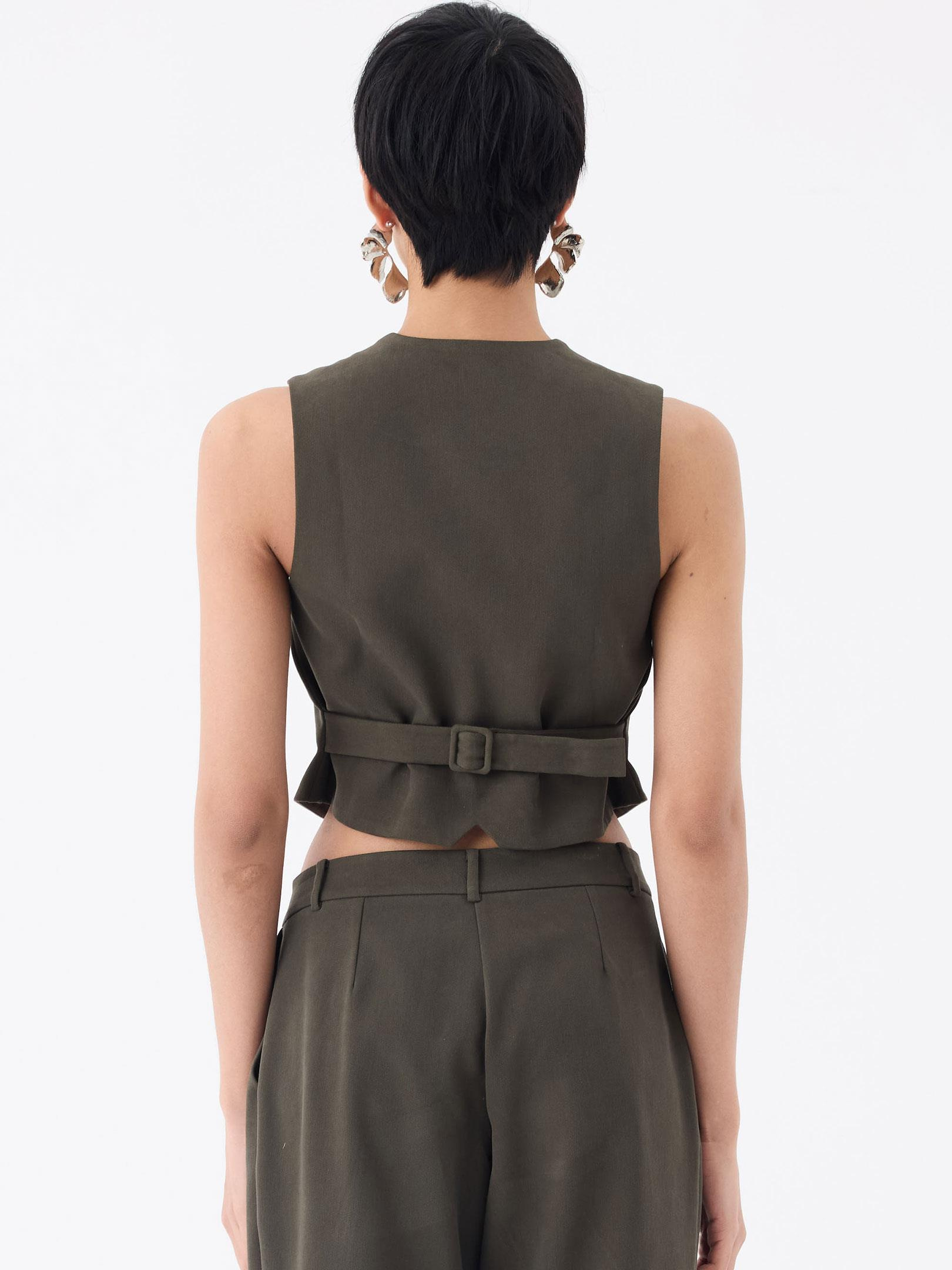 Kadın, Bayan V Yakalı Fleto Cep Detaylı Yelek - Haki Yelek Modelleri