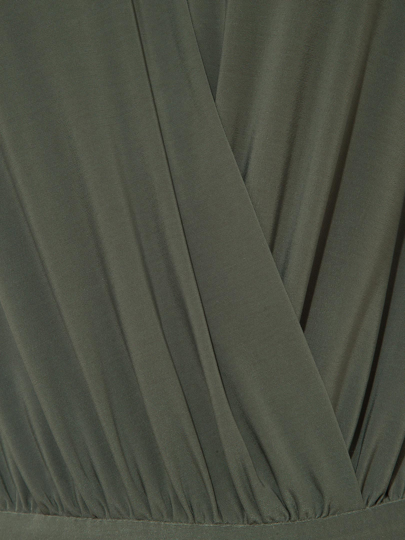 Kadın, Bayan V Yakalı Önü Büzgülü ve Omuzu Vatka Detaylı Body - Haki Body Modelleri