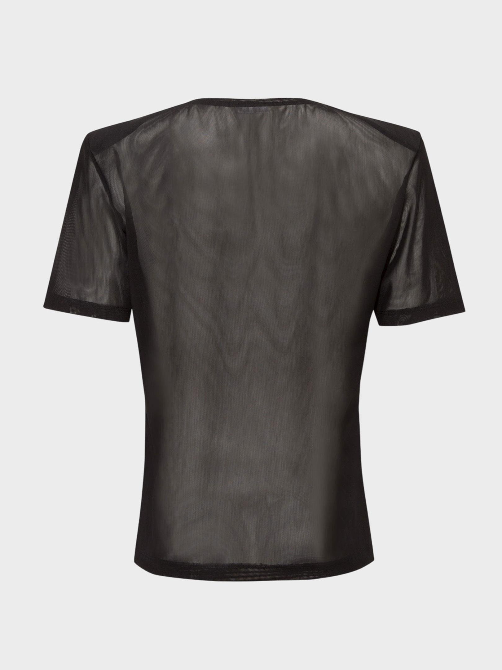 Kadın, Bayan Vatkalı Bisiklet Yaka Tül T-Shirt - Siyah T-shirt Modelleri