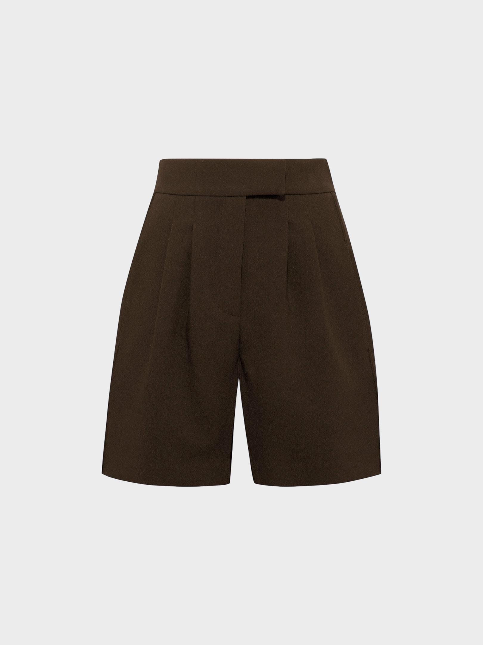 Kadın, Bayan Yüksek Belli Nervür Dikişli Bol Paçalı Pile Detaylı Şort - Kahve Şort Modelleri