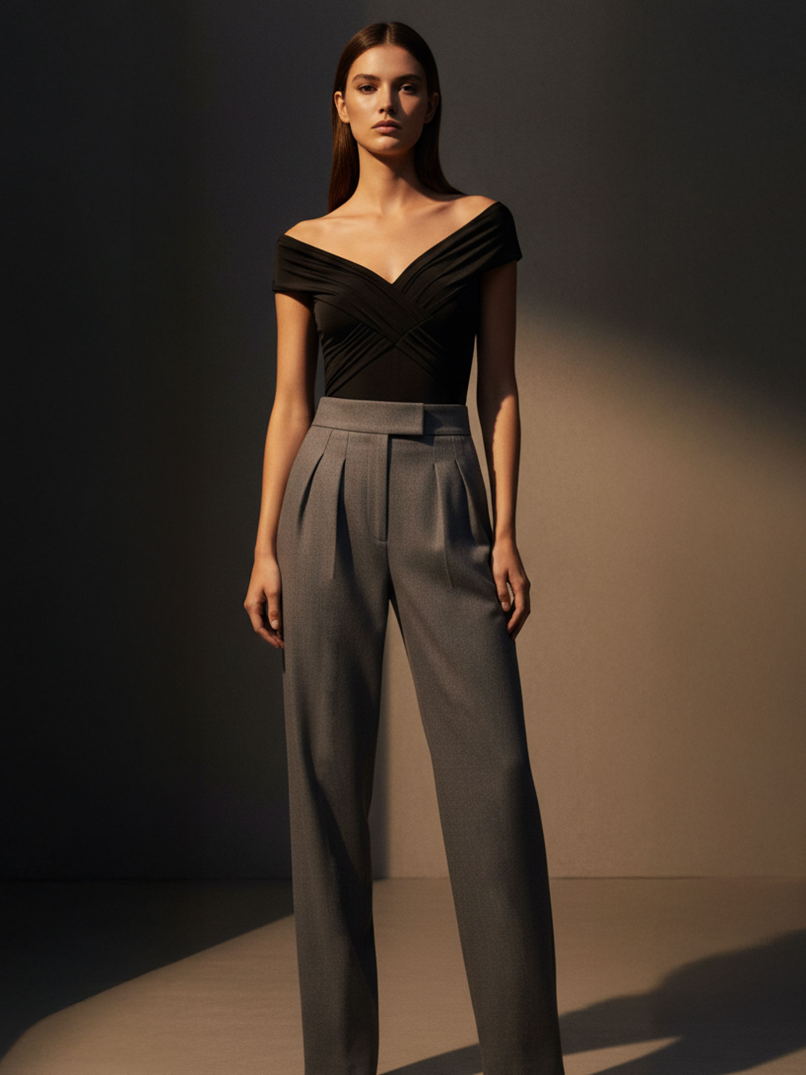 Kadın, Bayan Yüksek Belli Nervür Dikişli Bol Paçalı Maxi Boy Pileli Pantolon - Gri Pantolon Modelleri