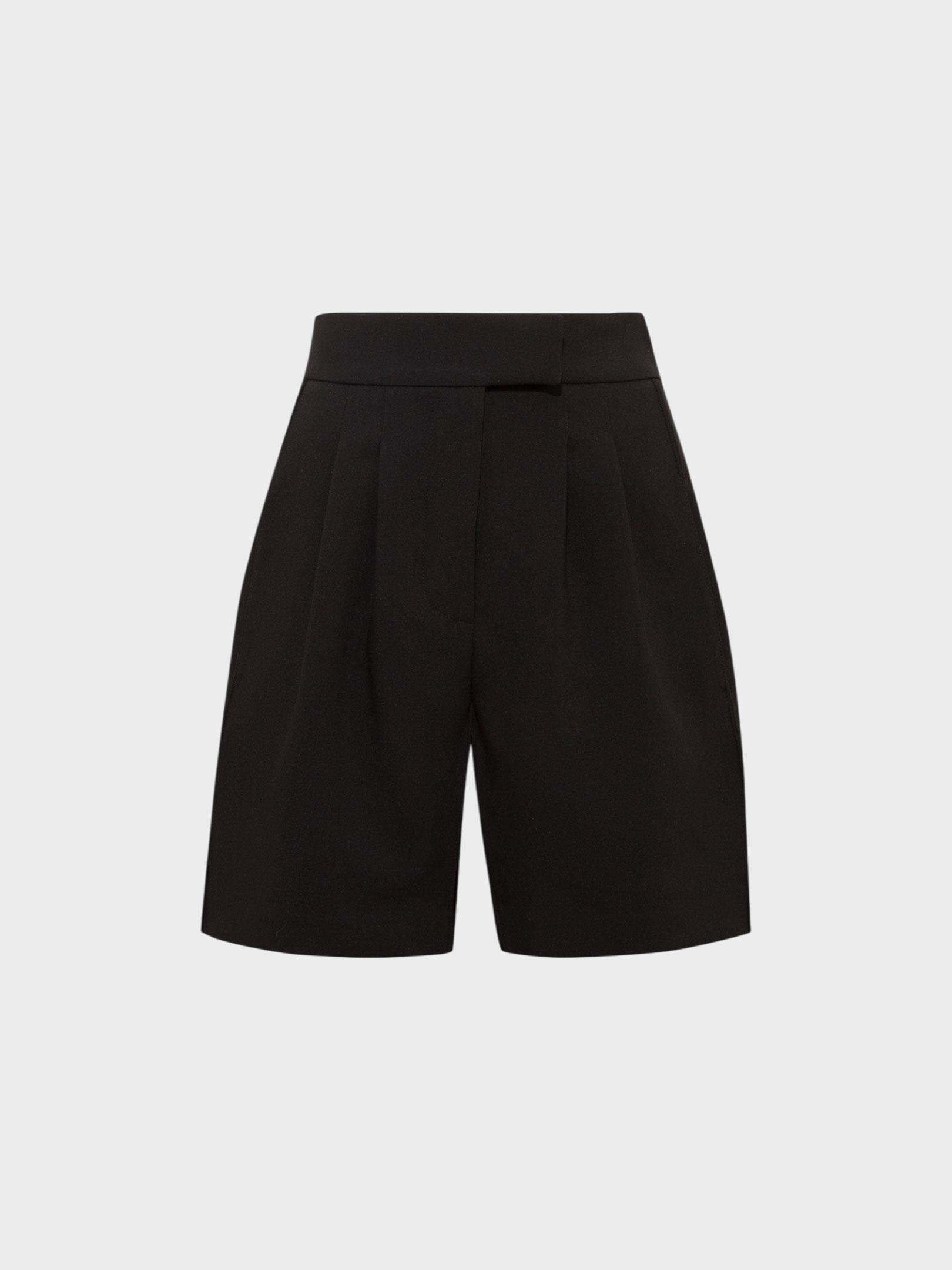 Kadın, Bayan Yüksek Belli Nervür Dikişli Bol Paçalı Pile Detaylı Şort - Siyah Şort Modelleri