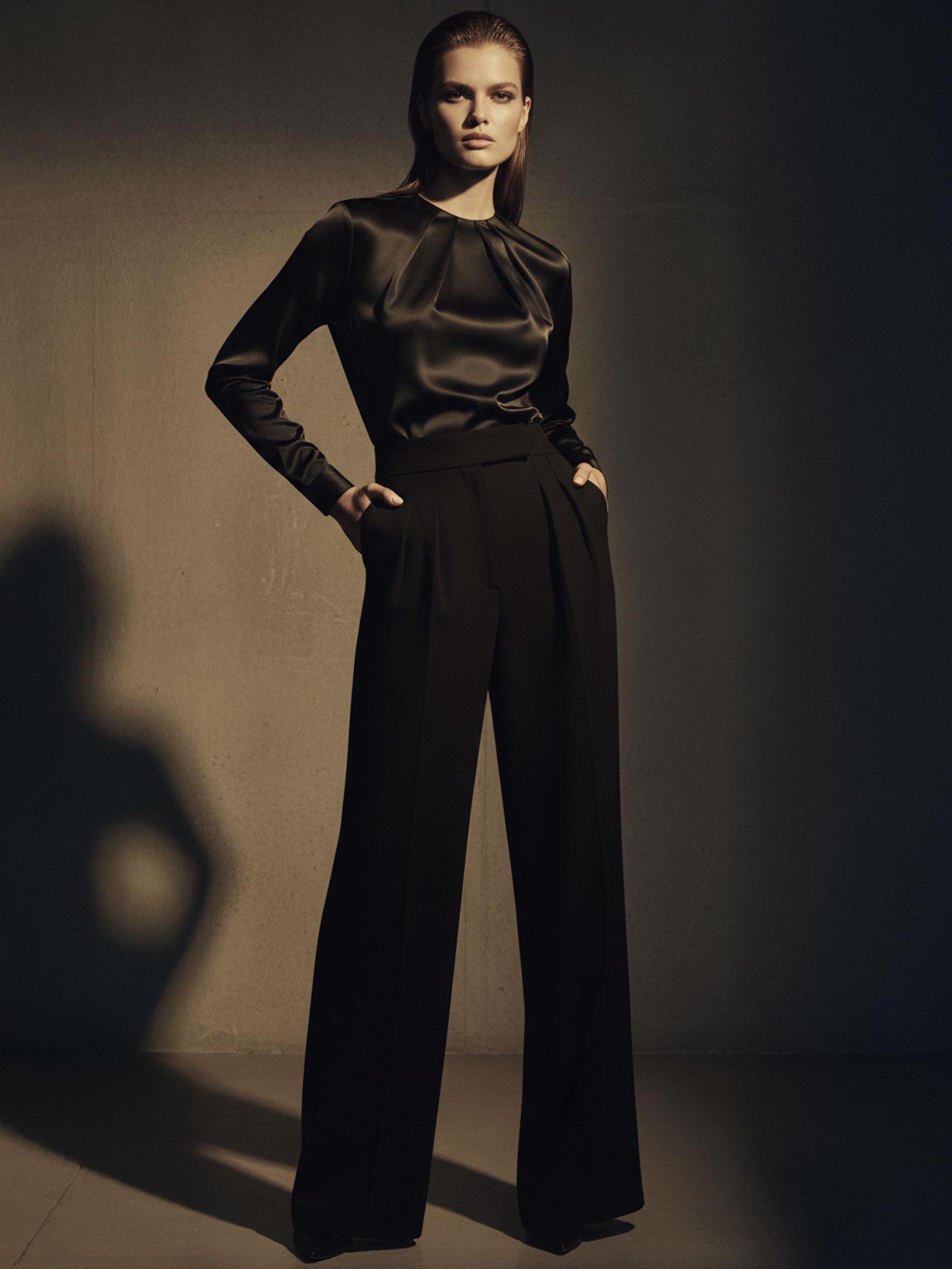 Kadın, Bayan Yüksek Belli Nervür Dikişli Bol Paçalı Maxi Boy Pileli Pantolon - Siyah Pantolon Modelleri