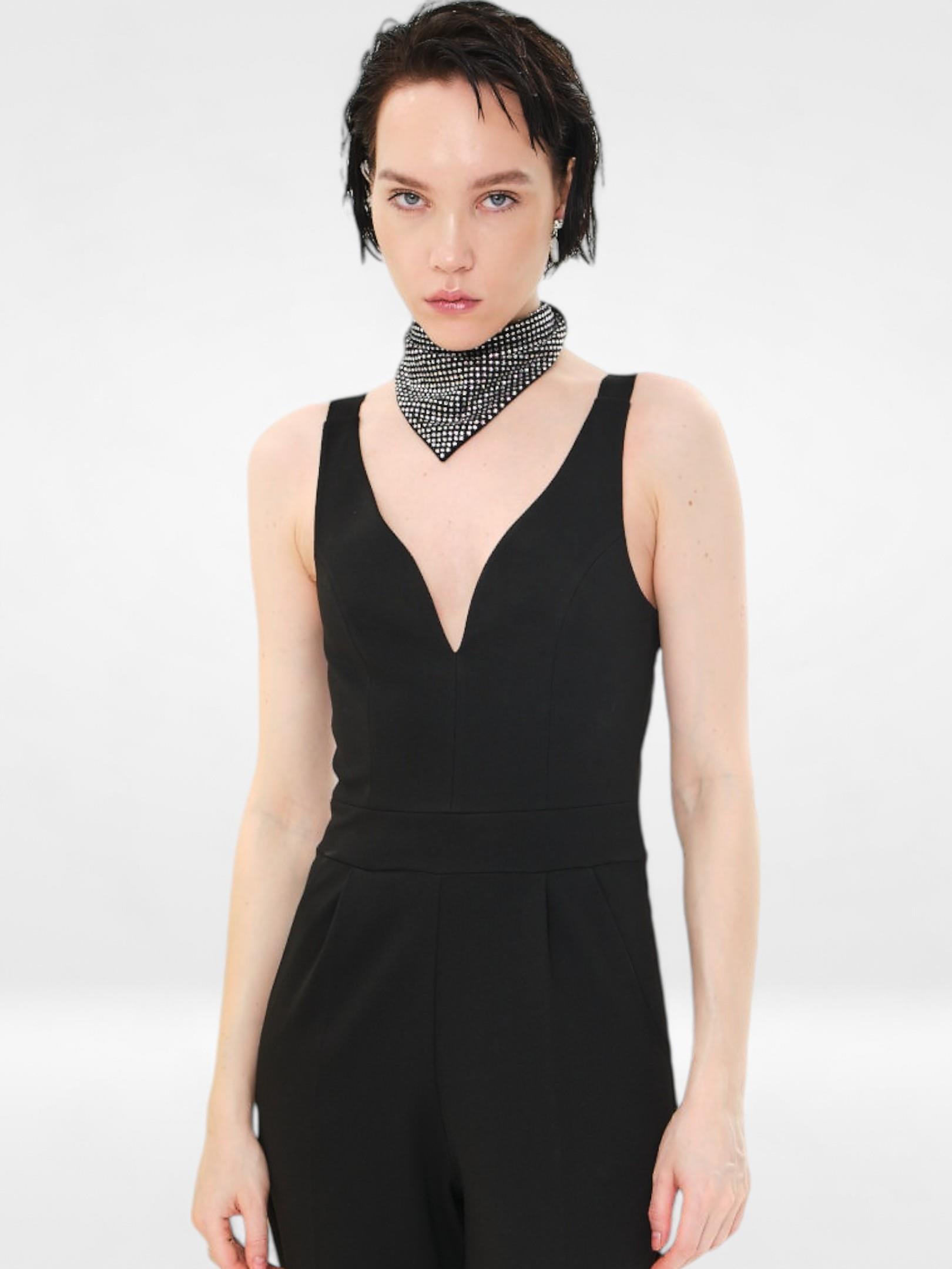 Kalın Askılı Cigarette Paça Tulum - Siyah Tulum Modelleri