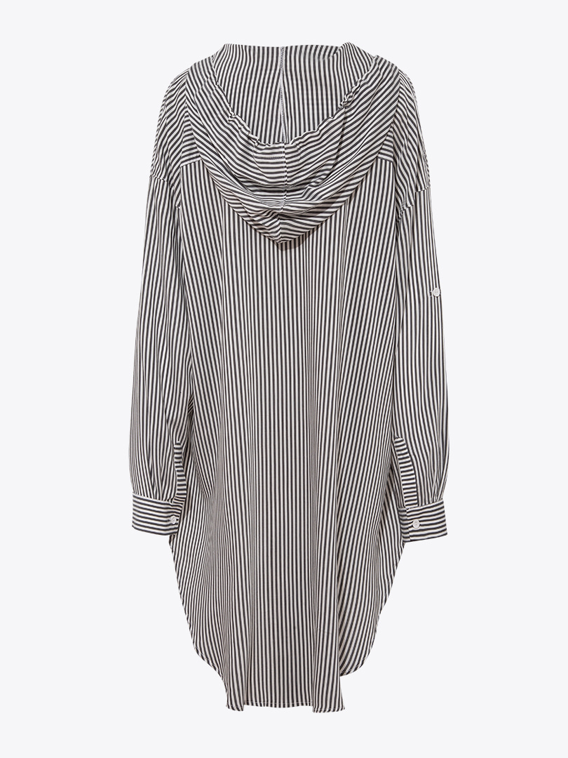 Kapüşonlu Oversize Gömlek - Çizgili