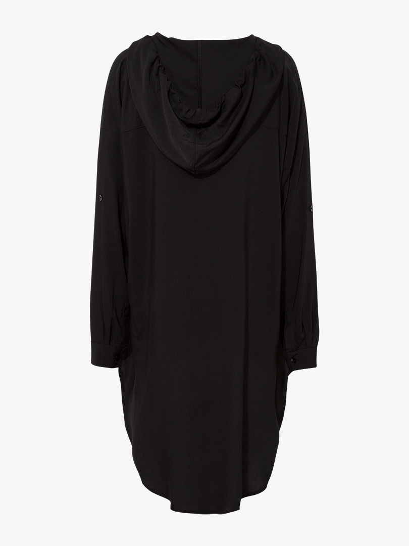 Kapüşonlu Oversize Gömlek - Siyah