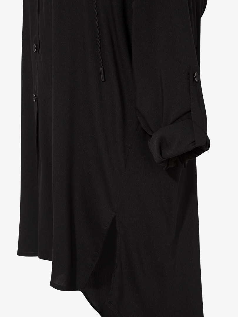 Kapüşonlu Oversize Gömlek - Siyah