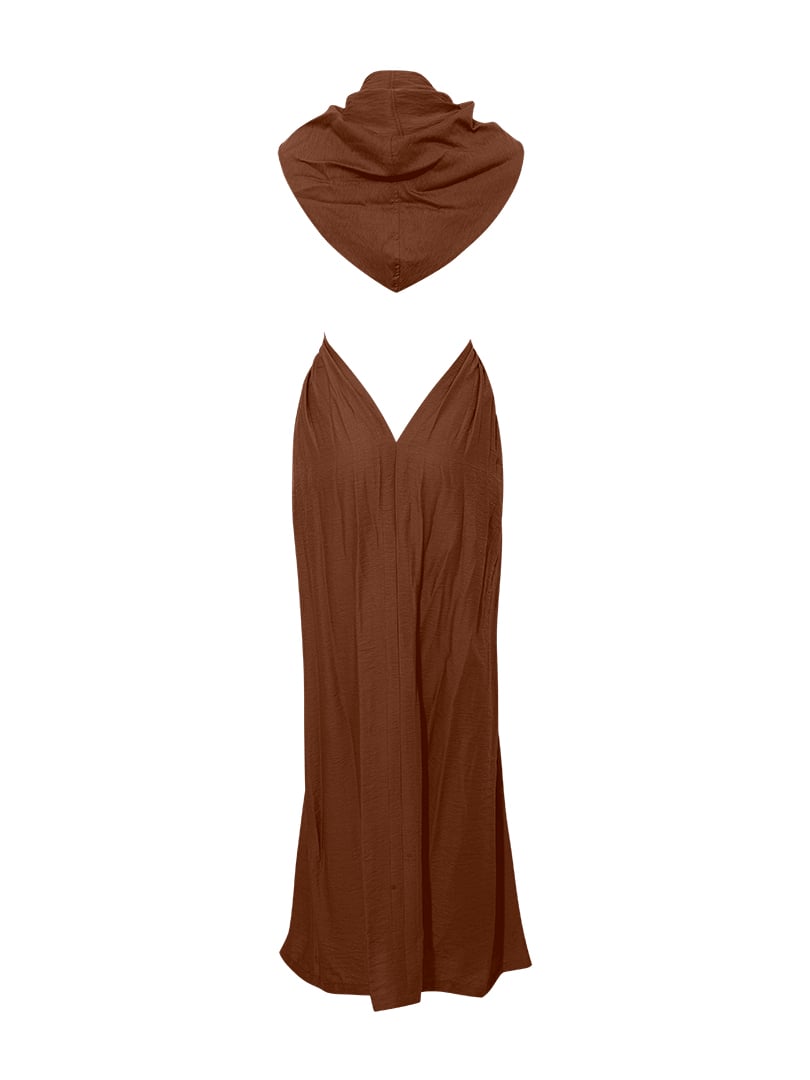 Kapüşonlu Uzun Kimono - Kahve